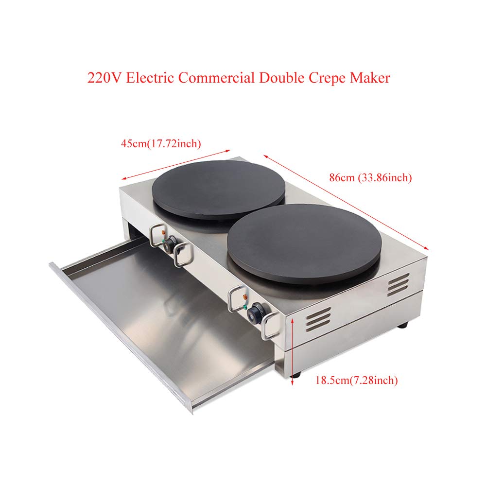 TECHTONGDA 15.7-Inch Commercial Electric Griddle & Crepe Maker - 220V Double Pancake Grill with Non-Stick Surface & Adjustable Temperature - Perfect for Blintzes, Tortillas, Crepes, and Breakfast Cooking