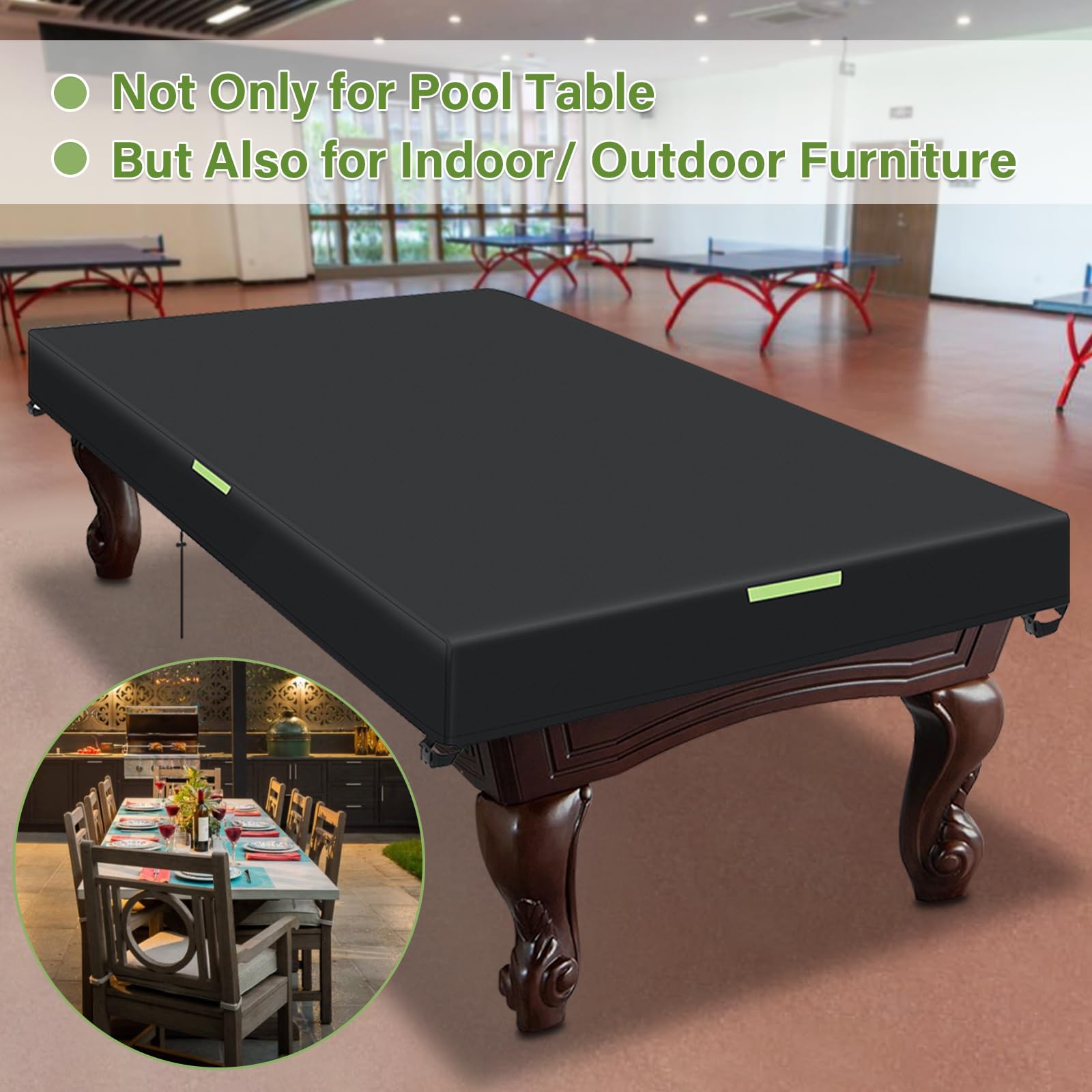 **GEMITTO Waterproof Pool Table Cover with Handles & Buckles - Fits 7/8/9 FT Indoor/Outdoor Billiard & Snooker Tables - Durable Drawstring Design for Easy Use**    *(Perfect for Home Game Rooms, Bars, Clubs, and Outdoor Patios - Protects Your Pool Table from Dust, Spills, and Weather)*