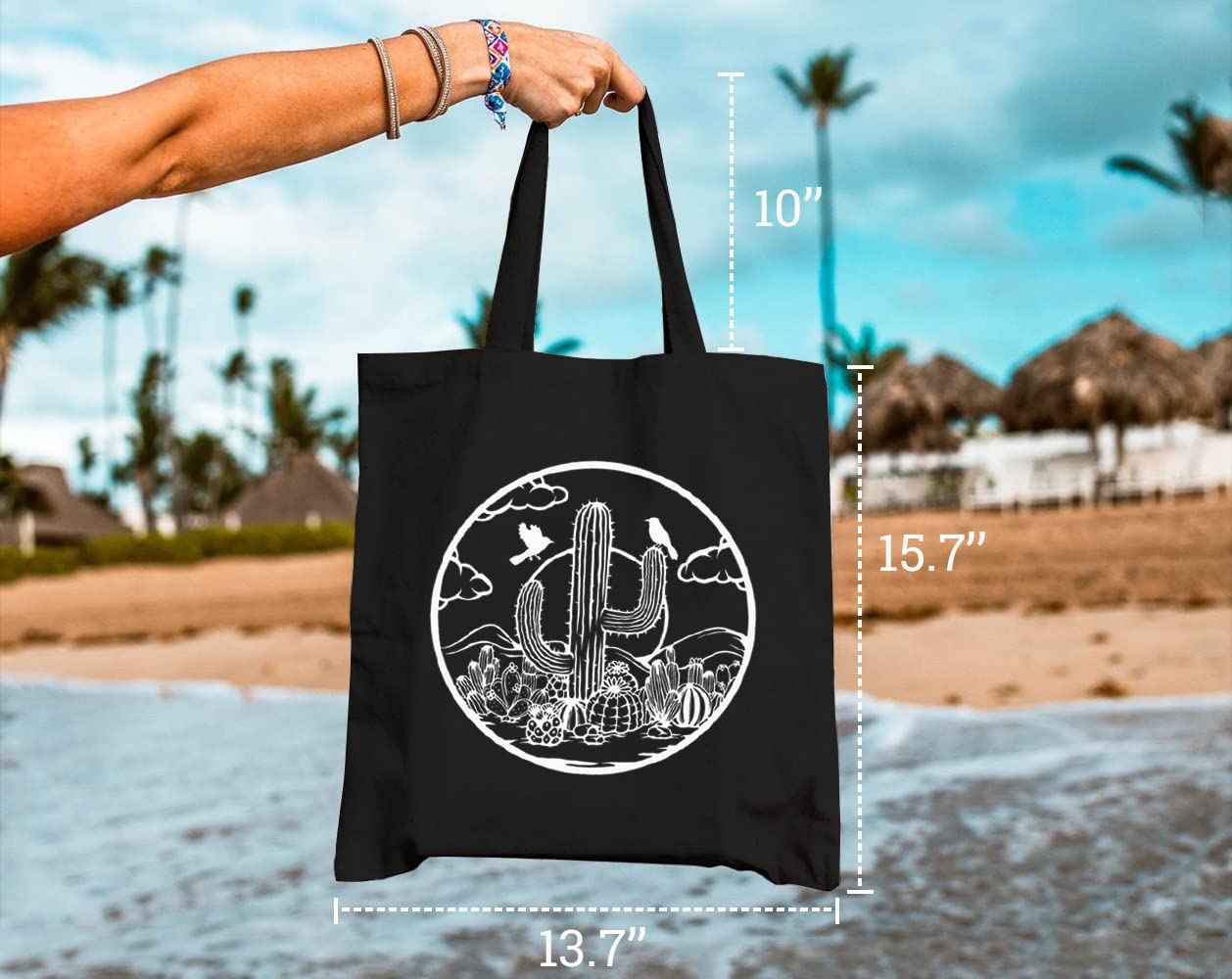 Aesthetic Cactus Tote Bag for Women - Nature Print Shopping & Travel Bag for Daily Use