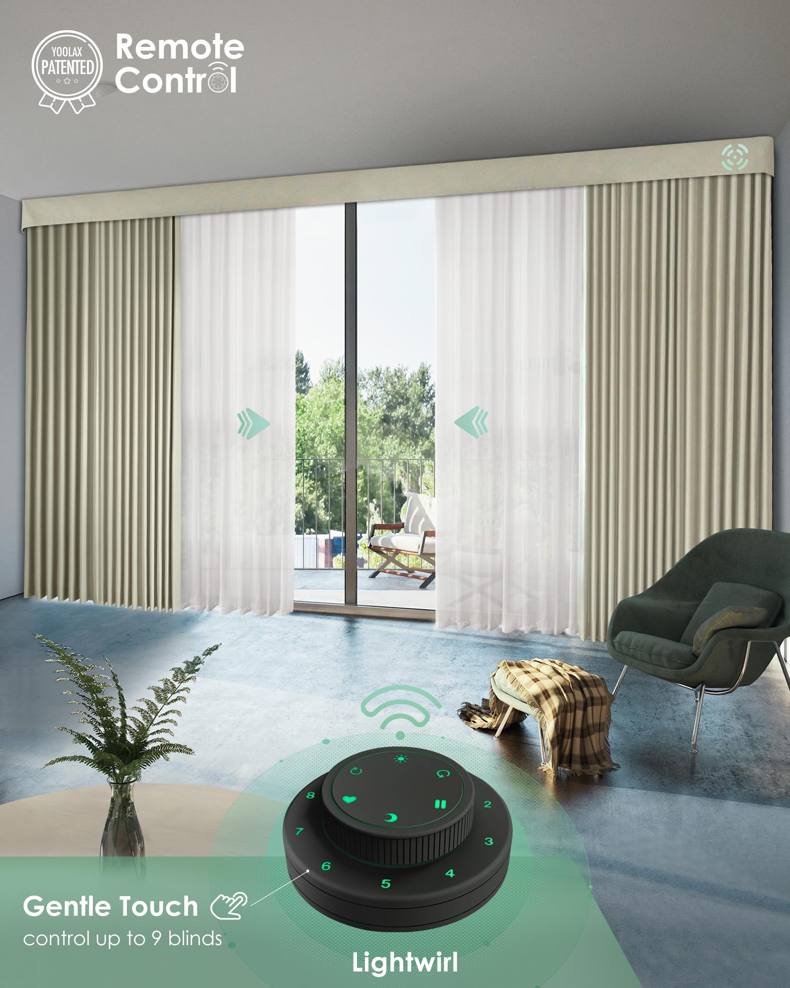 Yoolax Smart Retractable Curtain - Alexa & Google Home Compatible Motorized Window Treatment with Remote Control, Custom Size Sheer Fabric for Bedroom & Living Room Blackout
