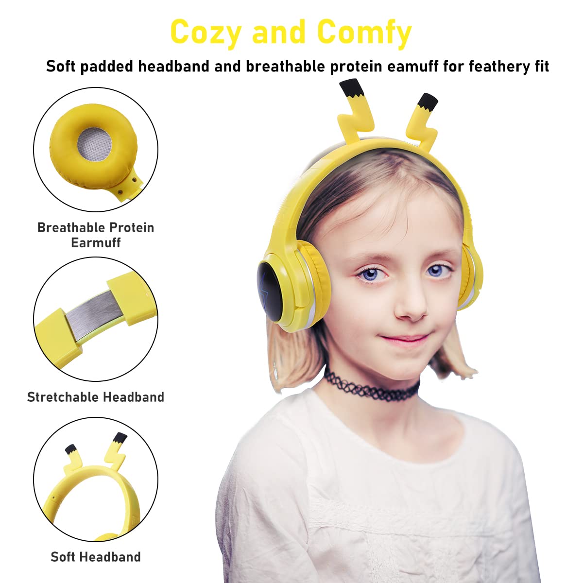 Wireless Kids Headphones with 7-Color LED Lights, 85dB Safe Volume & 40H Playtime - Ultra-Soft Over-Ear for School, Travel, Home & Online Learning - Perfect for Children's Study, Gaming & Entertainment