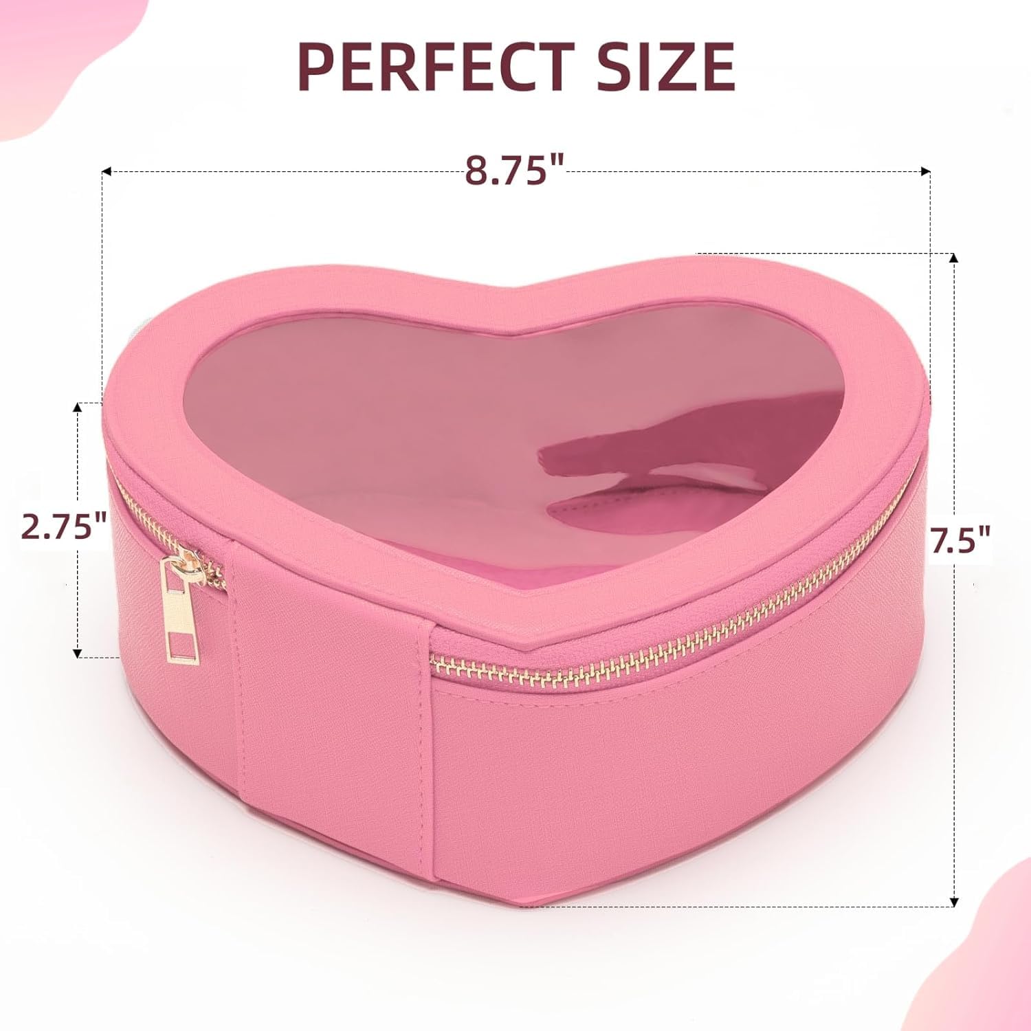 Pink Heart Makeup Bag - Valentine's Day Gift for Her, Clear Top Cosmetic Organizer, Large Waterproof Travel Makeup Case for Women & Girls | Perfect for Travel, Bridal Shower, Birthday Gifts