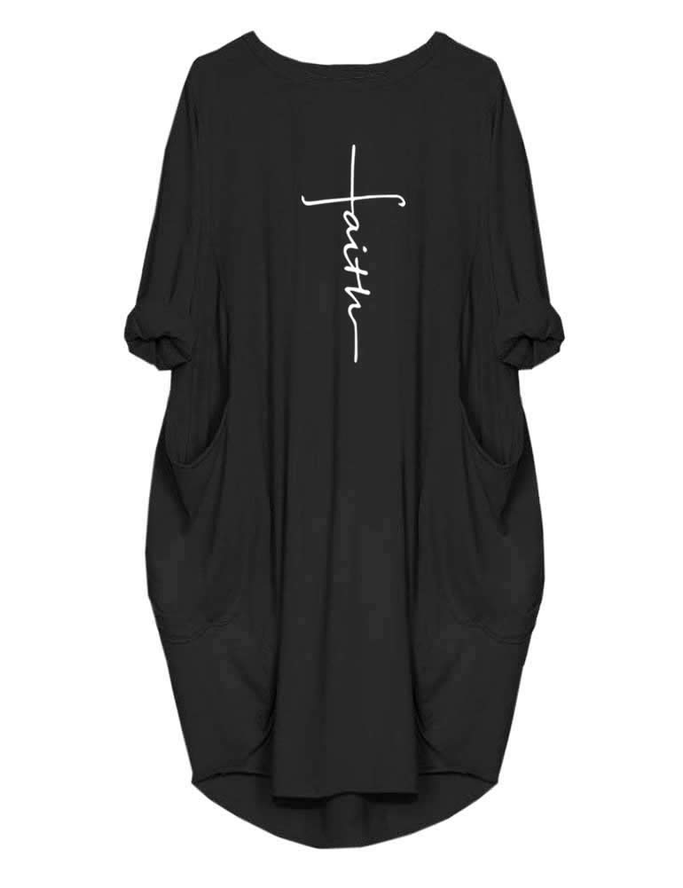 Rfecccy Women's Faith Oversized Baggy T-Shirt Dress - Casual Loose Fit Party Midi Dress with Pockets | Perfect for Outings, Beach Wear & Everyday Comfort