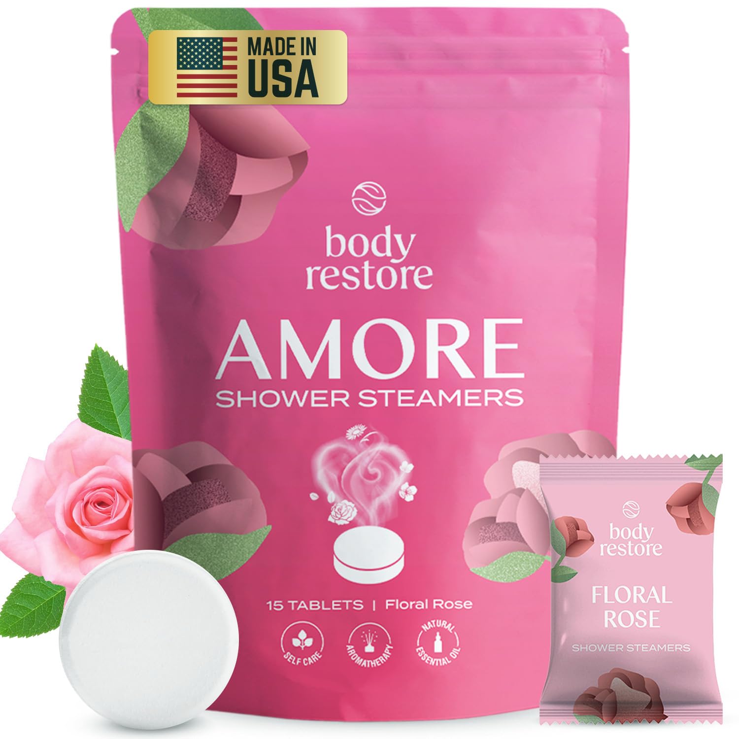 Body Restore Shower Steamers Aromatherapy Set - 15 Packs x 2 (Lavender & Rose Essential Oils) for Stress Relief & Relaxation | Perfect Gifts for Women & Men, Mom | Luxury Bath Bombs for Spa-Like Shower Experience at Home
