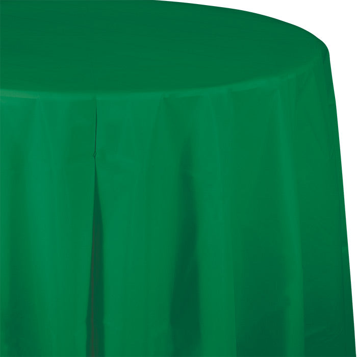 12-Piece Bulk Emerald Green Round Plastic 82-Inch Table Covers - Perfect for Parties, Weddings, and Events