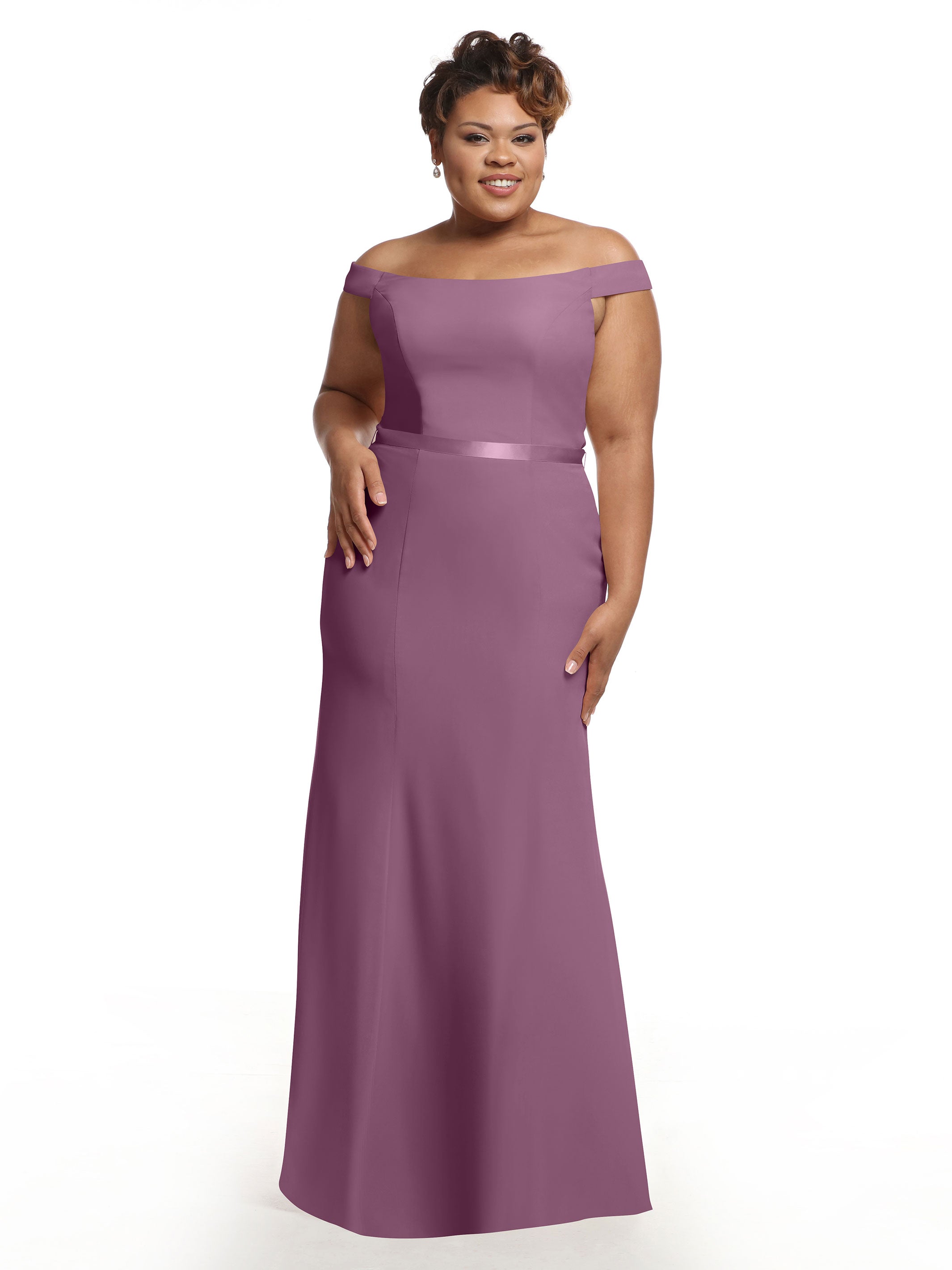 Elegant Off-the-Shoulder Chiffon Bridesmaid Dress with Ribbon Belt - Flattering Fit & Flare Design for Weddings, Parties & Special Occasions