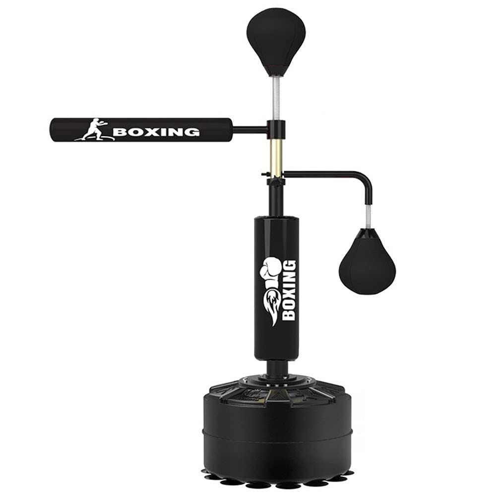 Smvala Free Standing Punching Bag for Adults - Adjustable Height MMA Boxing Speed Trainer with Spinning Bar (Black) - Perfect for Home Gym, Boxing Training & MMA Workouts