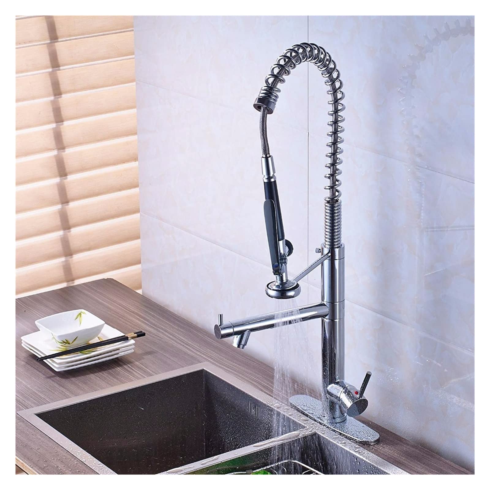 Sturdy Pre-Rinse Spring Pull Down Kitchen Sink Faucet - Single Handle with Sprayer in Black Bronze & Chrome - Perfect for Modern Kitchens & High-Traffic Restaurants