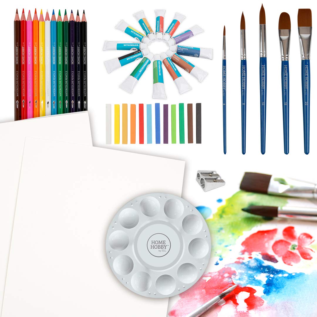 HomeHobby 53-Piece Watercolor Painting Set for Beginners - Complete Art Supplies Kit with Brushes, Paints & Palette - Perfect for Artists, Students & DIY Craft Projects