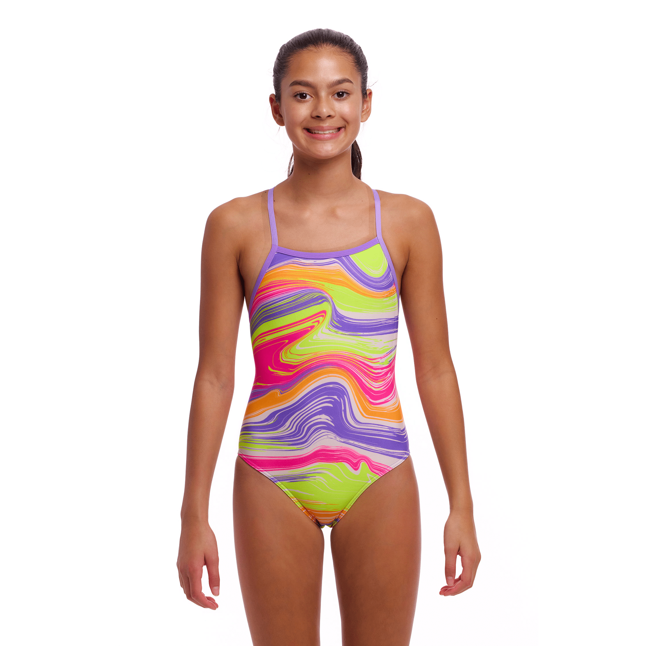 Funkita Colour Contour Tie Me Tight Girls' One-Piece Swimsuit - Perfect for Swim Lessons, Beach Vacations & Pool Parties