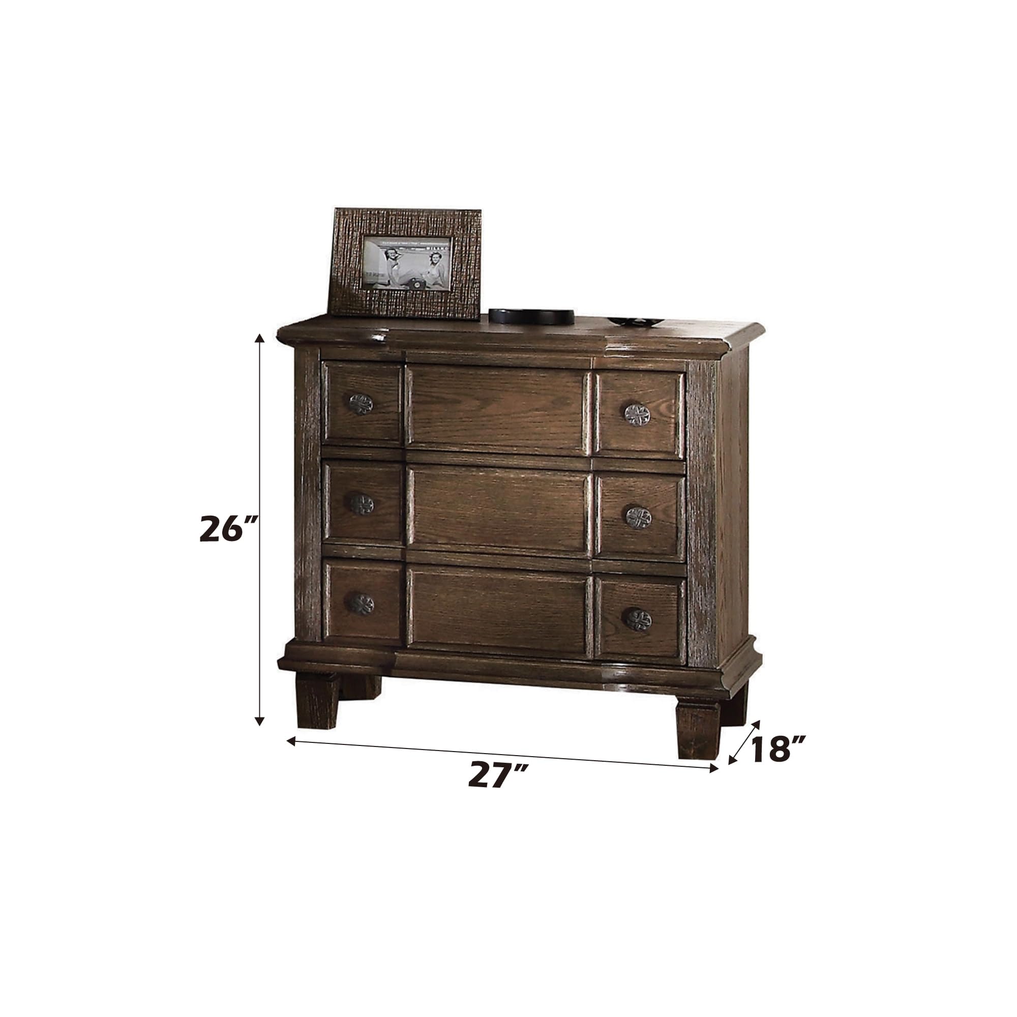Acme Baudouin 3-Drawer Wooden Nightstand in Weathered Oak Finish - Bedside Table for Bedroom, Living Room & Guest Room