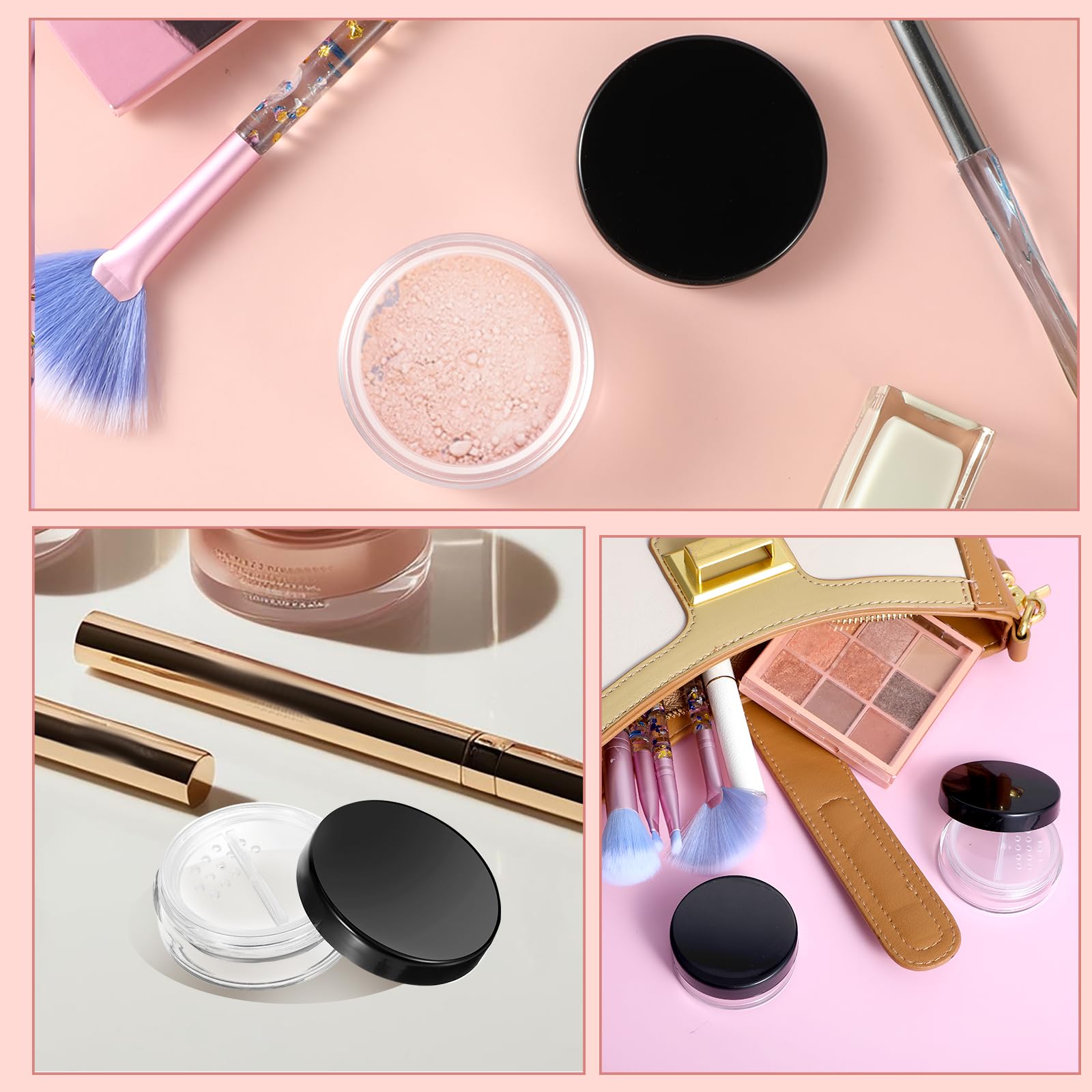 4Pcs 10ml/0.34oz Empty Travel Powder Containers with Rotatable Sifter & Screw Lid - Refillable Loose Powder Dispenser for Makeup, Cosmetics & DIY - Perfect for On-the-Go Touch Ups, Travel & Home Use