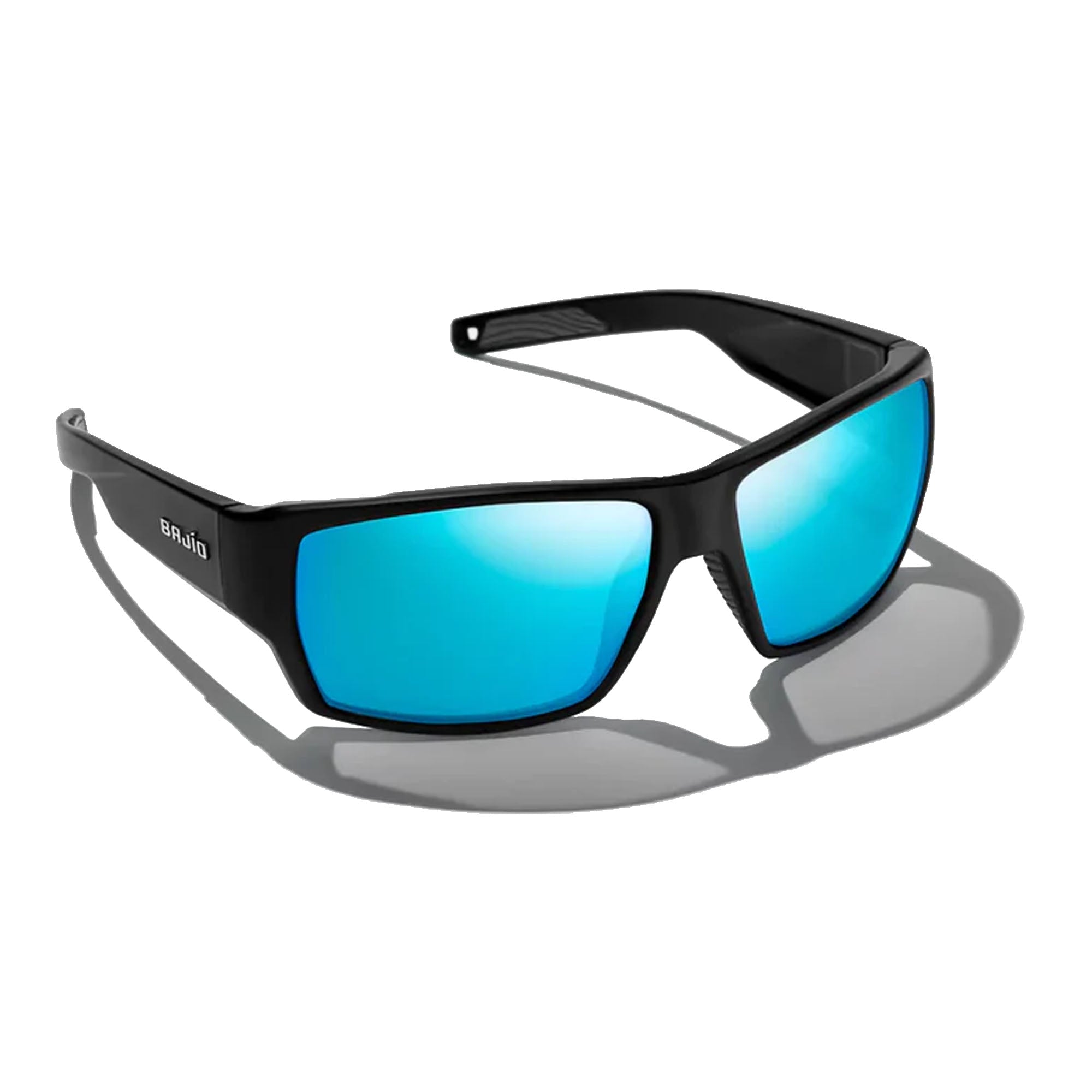 Bajio Vega Large Men's Sunglasses - Black Matte Frame with Blue Mirror Polarized Lenses - UV Protection for Driving, Fishing & Outdoor Activities