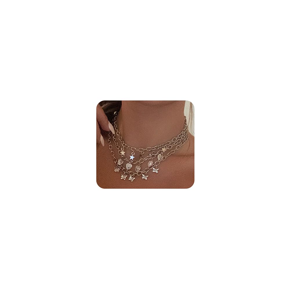 Boho Layered Choker Necklace for Women - Silver Star & Butterfly Pendant Multilayer Clavicle Chain | Perfect for Festival, Party, and Everyday Boho Fashion Accessories