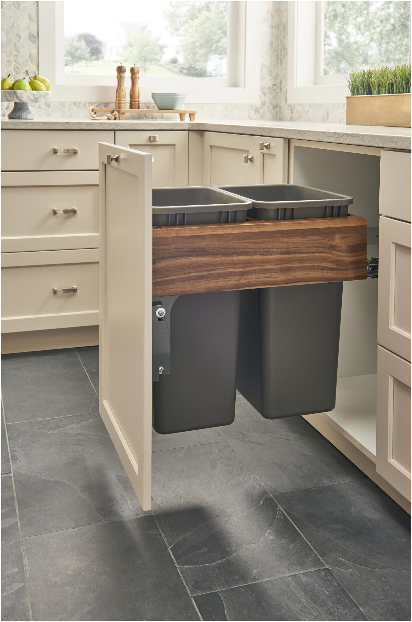 50 Quart Double Trash Pullout Organizer - Wooden Kitchen Waste Bin for Under Sink Cabinet Storage | Perfect for Home, Office & RV Use