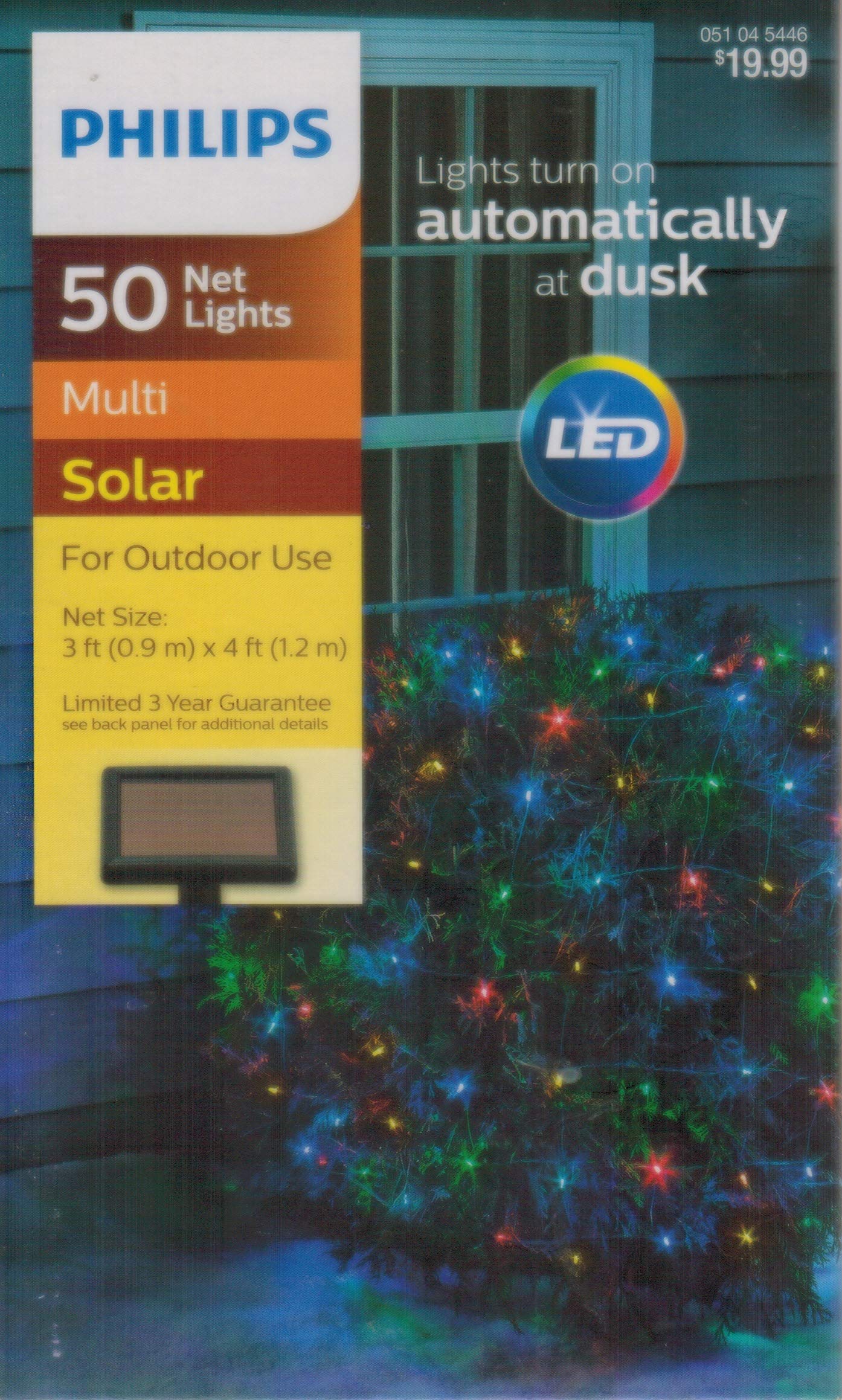 PHILIPS 50-Light Multicolor Solar Outdoor Net Lights for Holiday & Garden Decor - Energy Efficient LED String Lights for Christmas, Patio, Yard, and Landscape Lighting