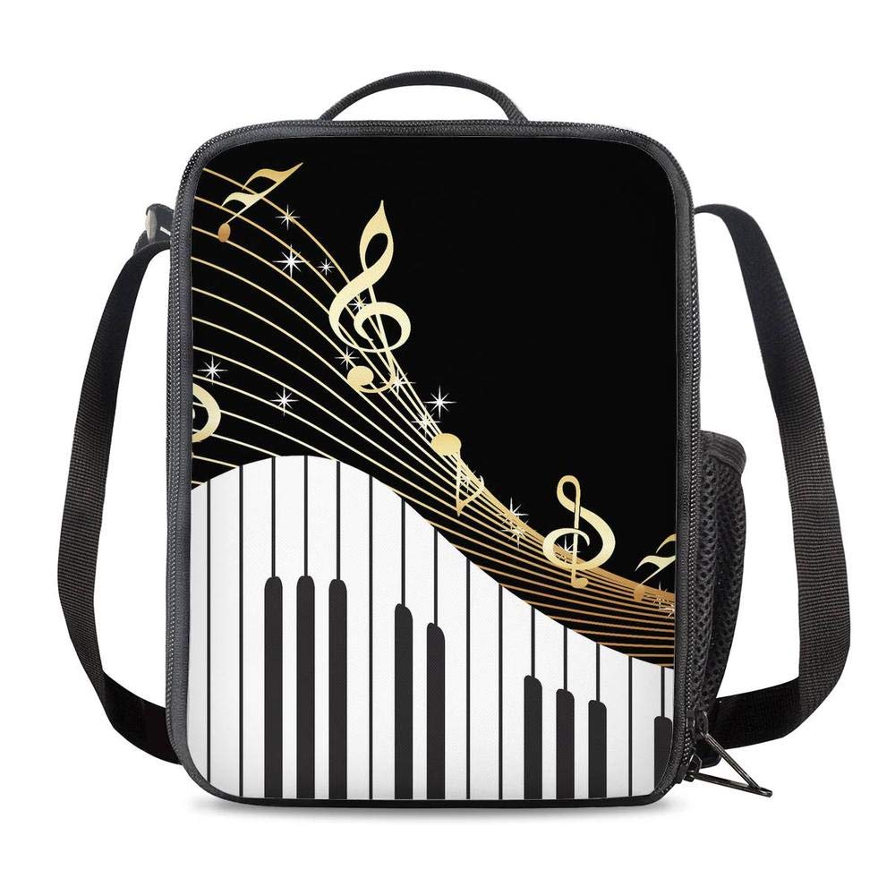 Gold Music Note Insulated Lunch Bag - Reusable Tote for School, Picnic & Travel | Eco-Friendly Snack Carrier for Kids & Adults | Perfect for Students, Office & Outdoor Activities
