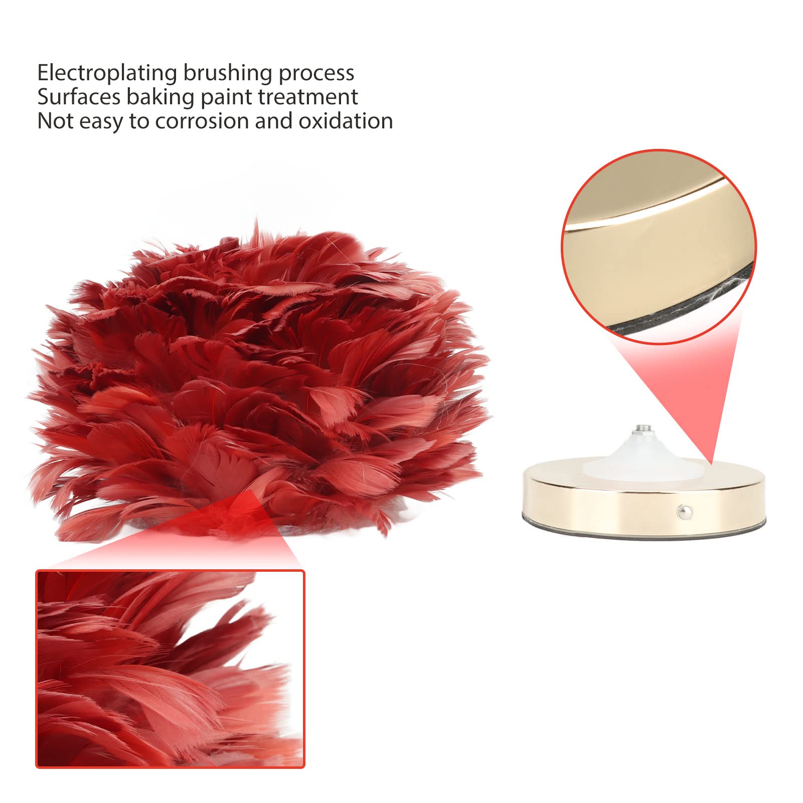BEIJIALY Feather Table Lamp - USB Charging, Touch Control, Stepless Dimming LED Night Light for Bedroom, Living Room, Cafe & Office (Burgundy) - Perfect for Reading, Relaxing & Creating Cozy Ambiance