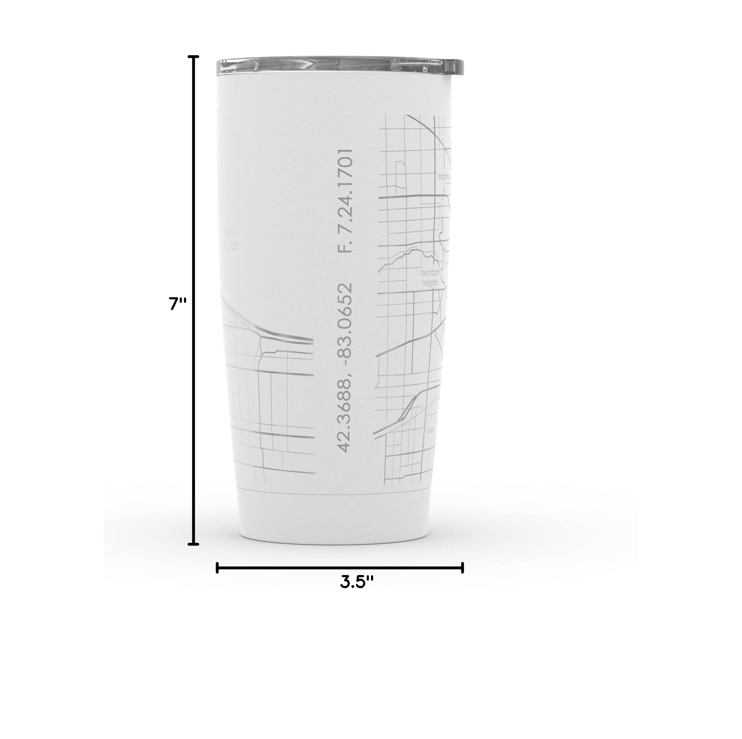 Custom Engraved Detroit Michigan Map Stainless Steel Coffee Tumbler - 20oz White Insulated Travel Mug with Etched City Design | Perfect for Outdoor Activities, Commuting & Gift Giving