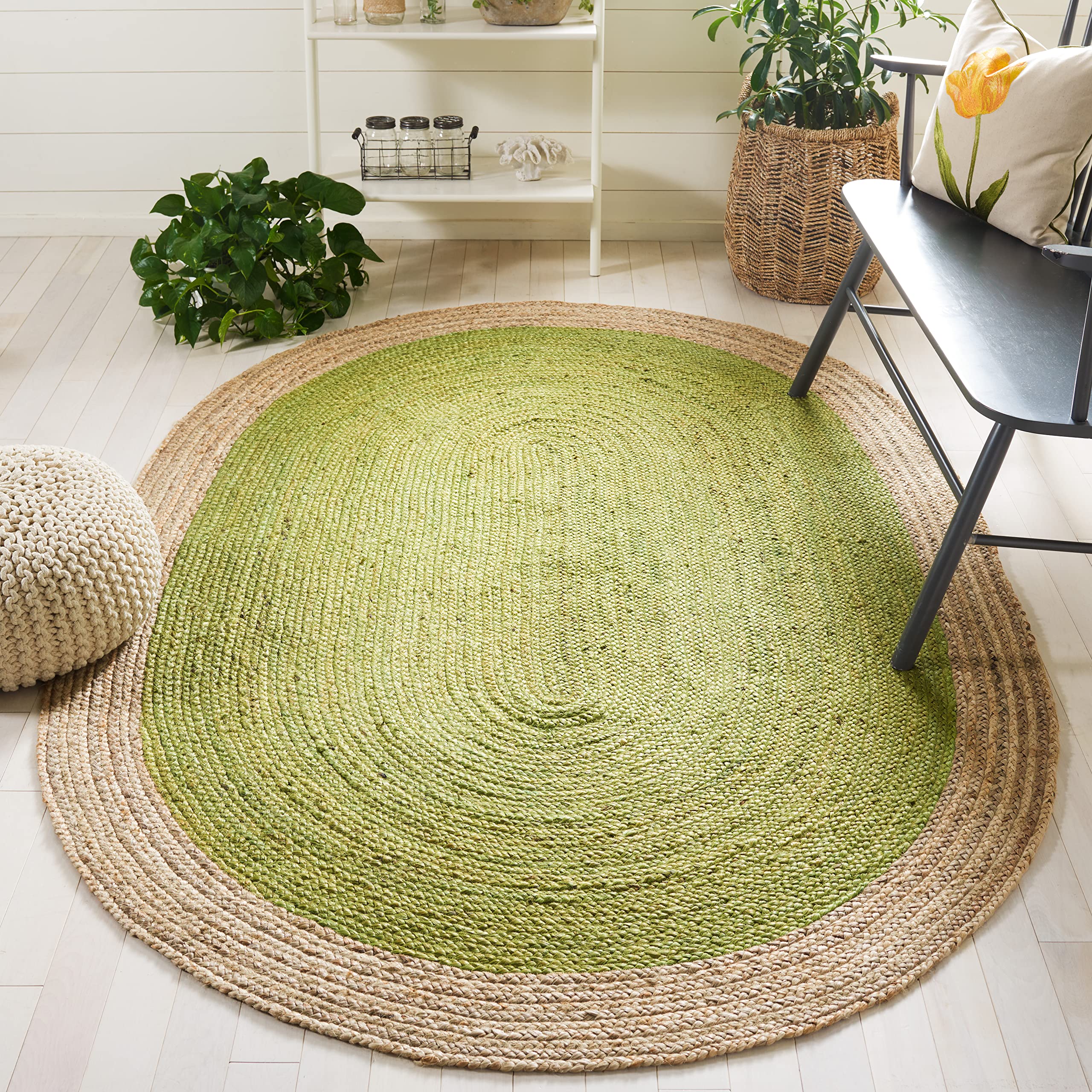 SAFAVIEH Handmade Boho Braided Jute Area Rug - 10' Round Natural Fiber Rug in Green (NF801G) - Perfect for Living Room, Bedroom, or Boho Chic Home Decor