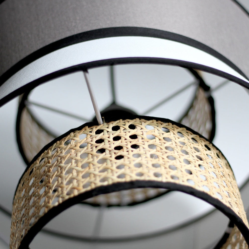 Capriccio Rattan Modern Elegant Pendant Lamp - Grey & Natural Ceiling Light for Living Room, Bedroom, Dining Room, and Patio Decor
