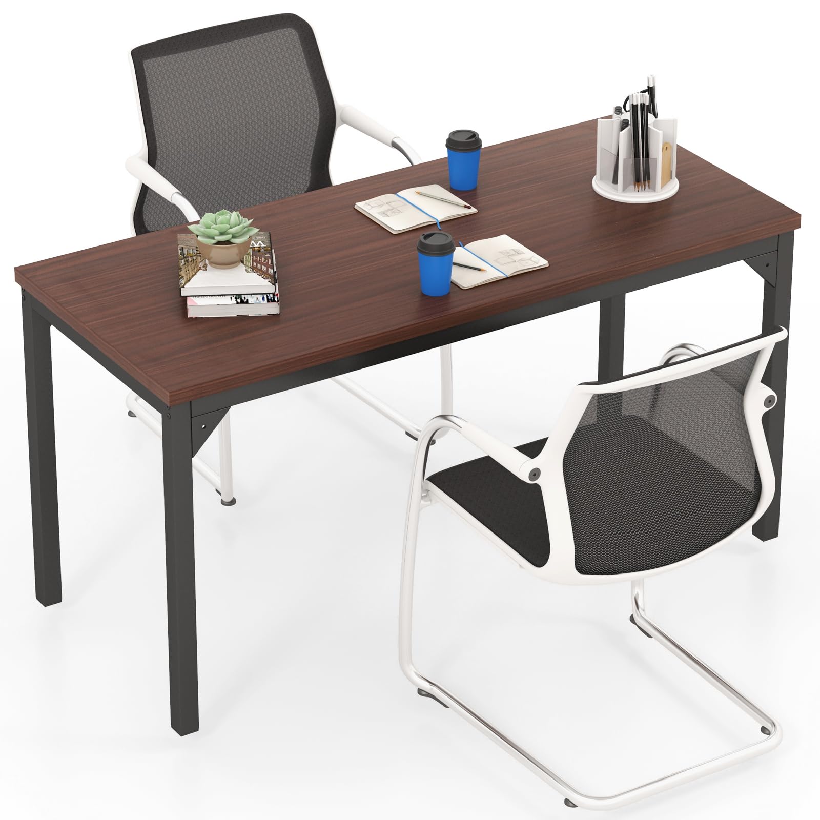 Tangkula 55 Inch Large Conference Table - Sturdy Honeycomb Tabletop & Metal Frame - Multi-Purpose Meeting Desk for Office, Home & Conference Rooms - Perfect for Business Meetings, Team Collaboration & Home Office Workspace (Brown)