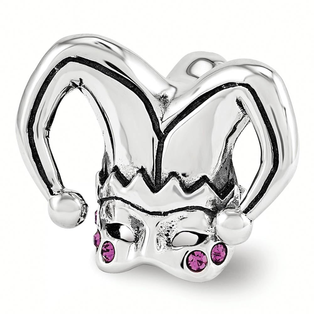 Black Bow Jester Mask Charm - Sterling Silver with Pink Crystals for Costume Parties
