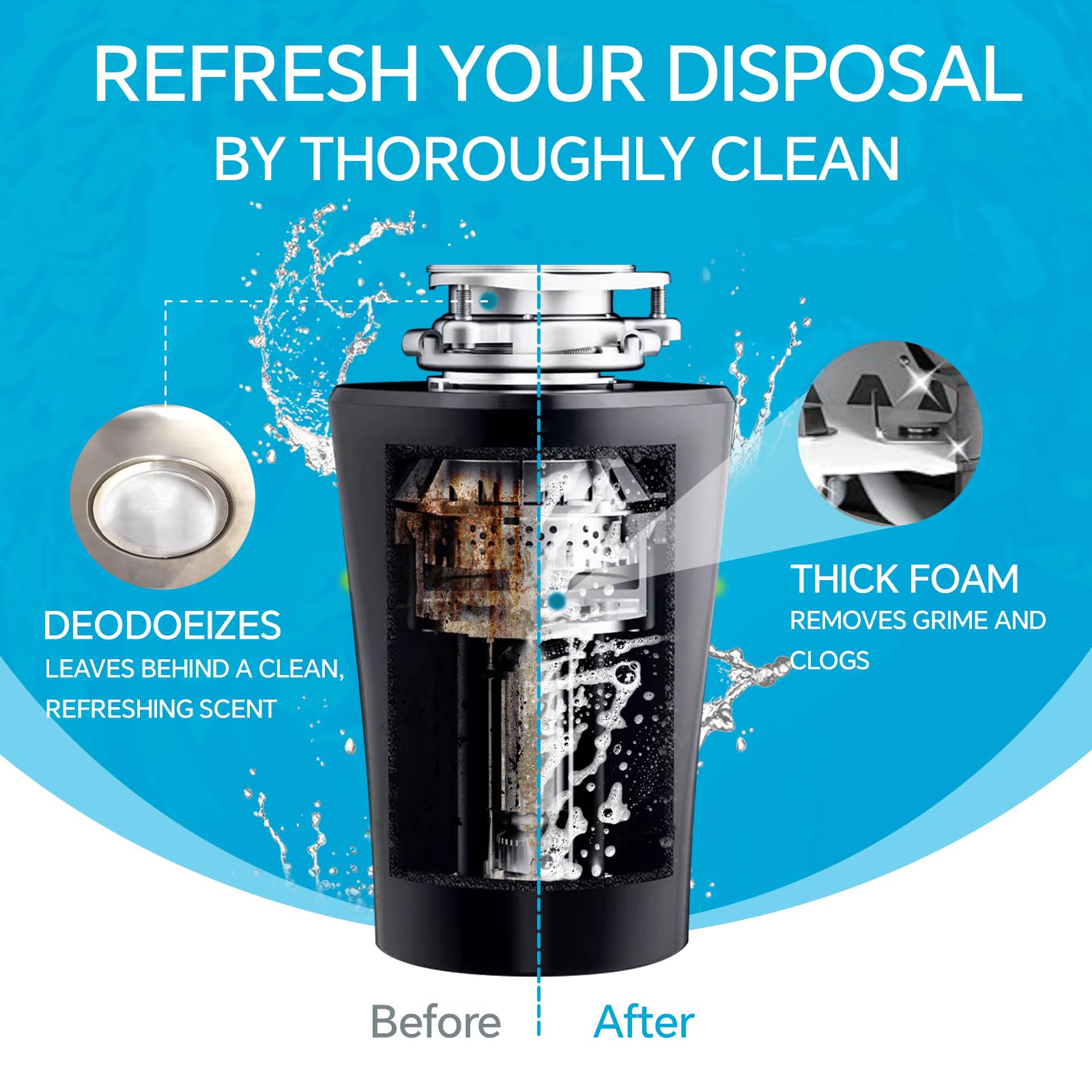 Powerful Foaming Garbage Disposal Cleaner Tablets - XXL 20g (12 Pack) | Natural Kitchen Drain Cleaner & Deodorizer | Prevents Odors & Clogs | 1 Year Supply | Ideal for Kitchen Sinks, Dishwashers & Garbage Disposals