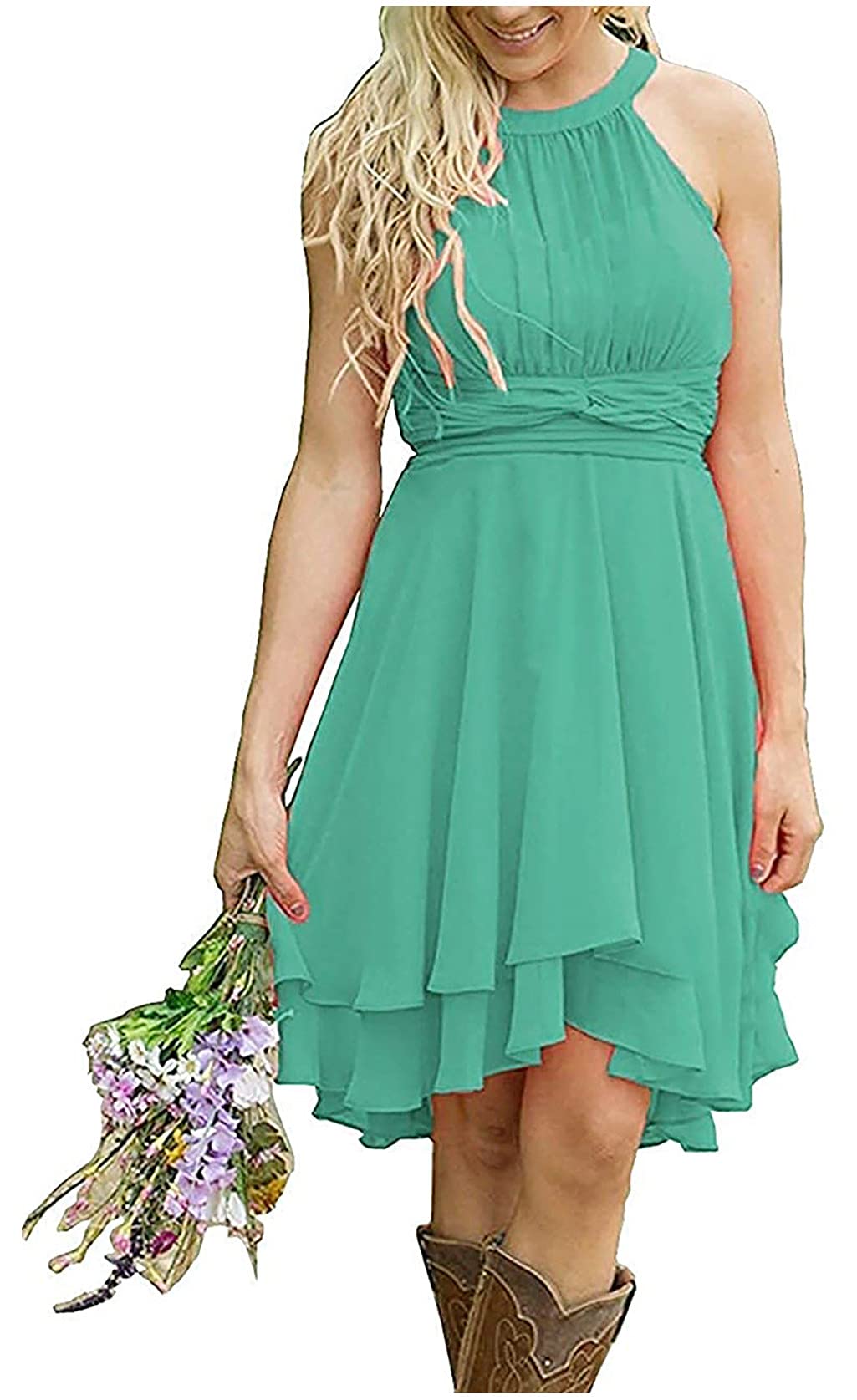 ANGELWARDROBE Women's Short Knee-Length Chiffon Bridesmaid Dress - Country Style Formal Wedding Guest Gown for Parties, Rehearsal Dinners & Special Occasions