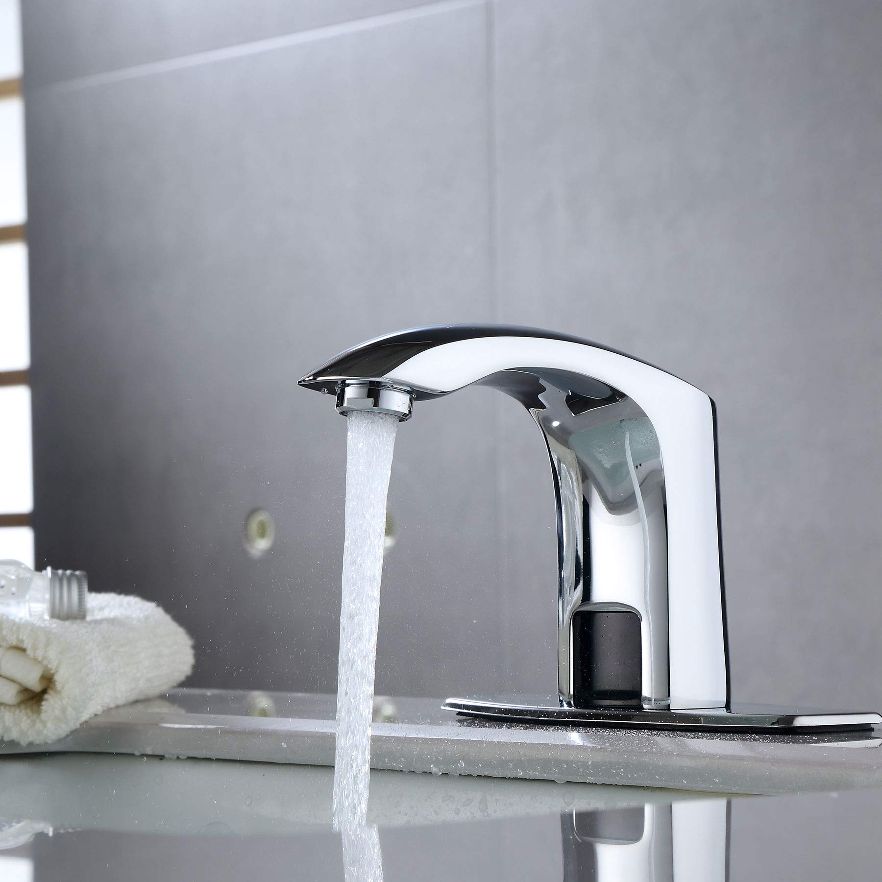 Automatic Sensor Touchless Bathroom Sink Faucet - Brass Motion-Activated Vanity Water Tap with Temperature Control Mixer, 3/8