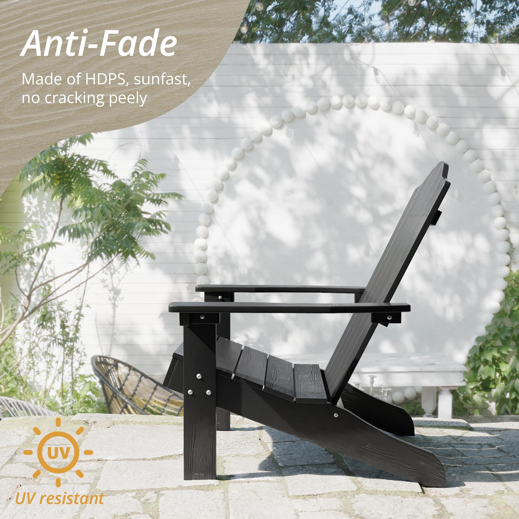 LUE BONA Adirondack Chairs Set of 4 - Black Poly Outdoor Patio Furniture, Modern Plastic Adirondack Chairs with Fire Pit, Weather-Resistant for Deck, Poolside, Garden & Backyard Relaxation | Perfect for Lounging, Campfires & Outdoor Entertaining
