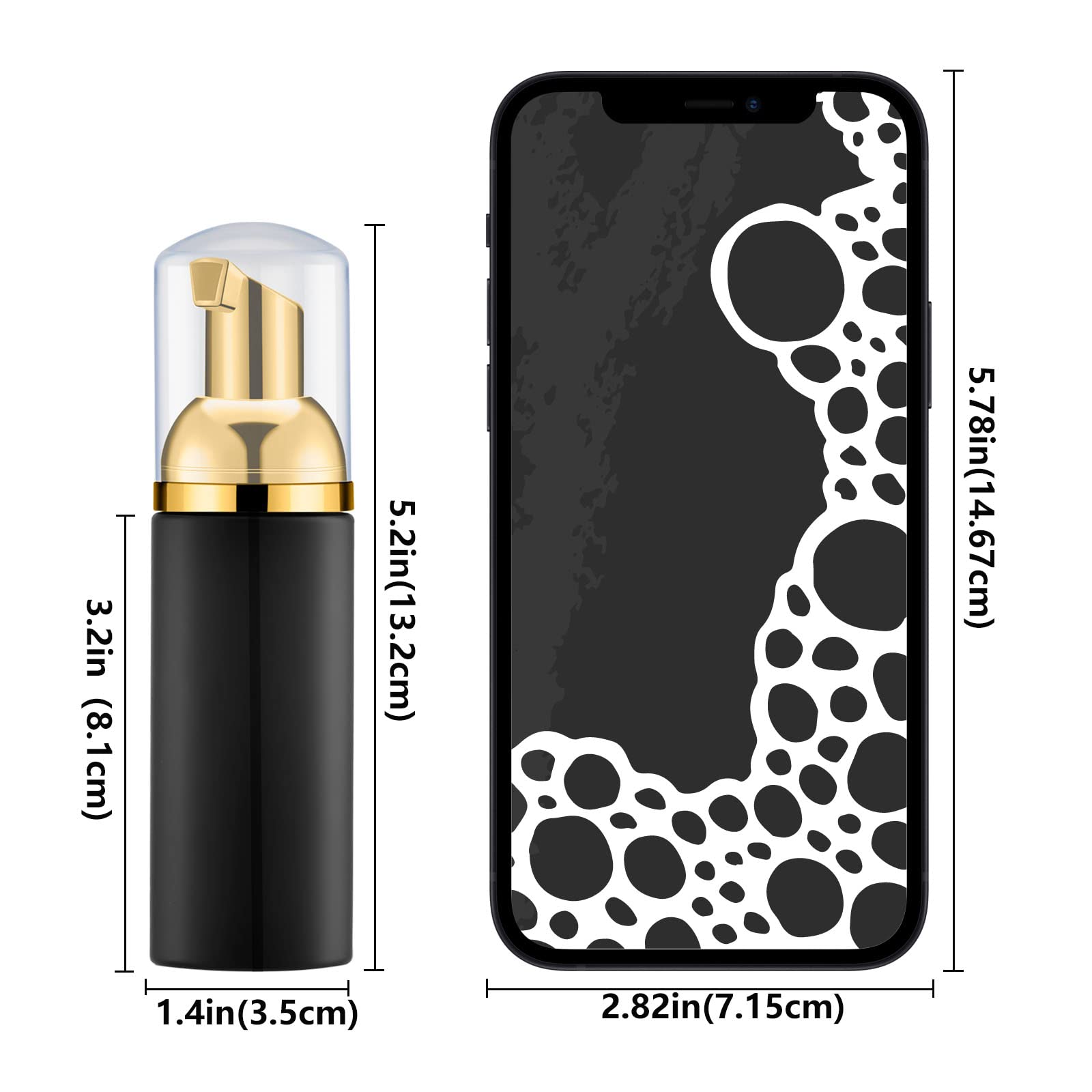 2 Oz Foam Pump Bottles (12PCS) - BPA Free Refillable Travel Soap Dispenser for Hand Soap, Body Wash & Eyelash Shampoo | Mini Pocket Size with Black & Gold Pump & Clear Cap | Perfect for Travel, Gym, Home & Salon Use