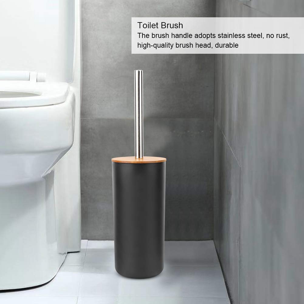 6Pcs Bathroom Accessories Set - Toilet Tool Holder, PP Plastic & Bamboo Trash Can, Lotion Bottle, Soap Tray, Toothbrush & Toilet Brush with Holder Cup (Black) - Perfect for Modern Bathroom Organization & Home Decor
