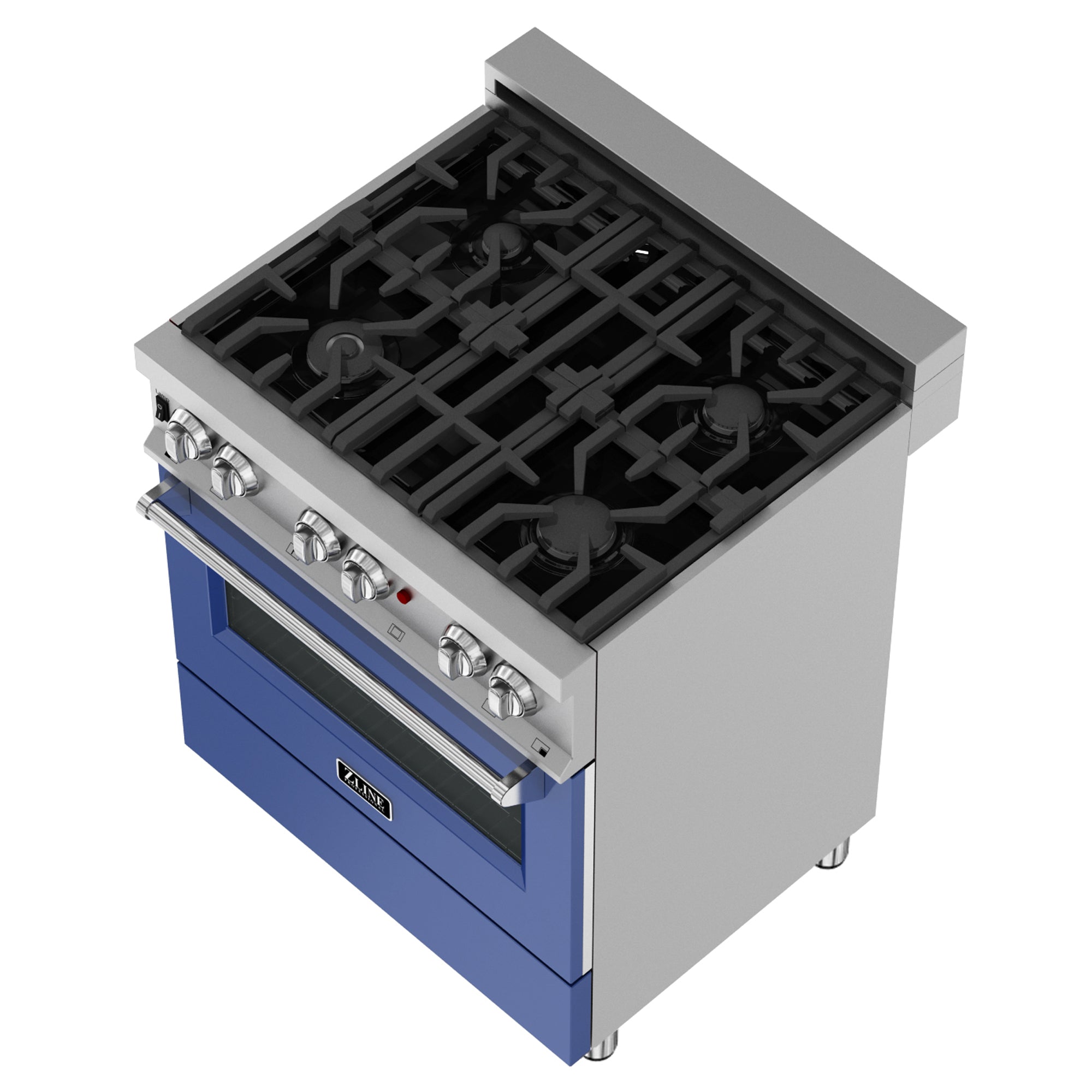 ZLINE 30 Inch 4.0 cu ft Dual Fuel Range - 4 Burner Gas Cooktop & Electric Convection Oven in Satin Stainless Steel with Blue Matte Door (RAS BM 30) - Perfect for Modern Kitchens and Professional Style Cooking