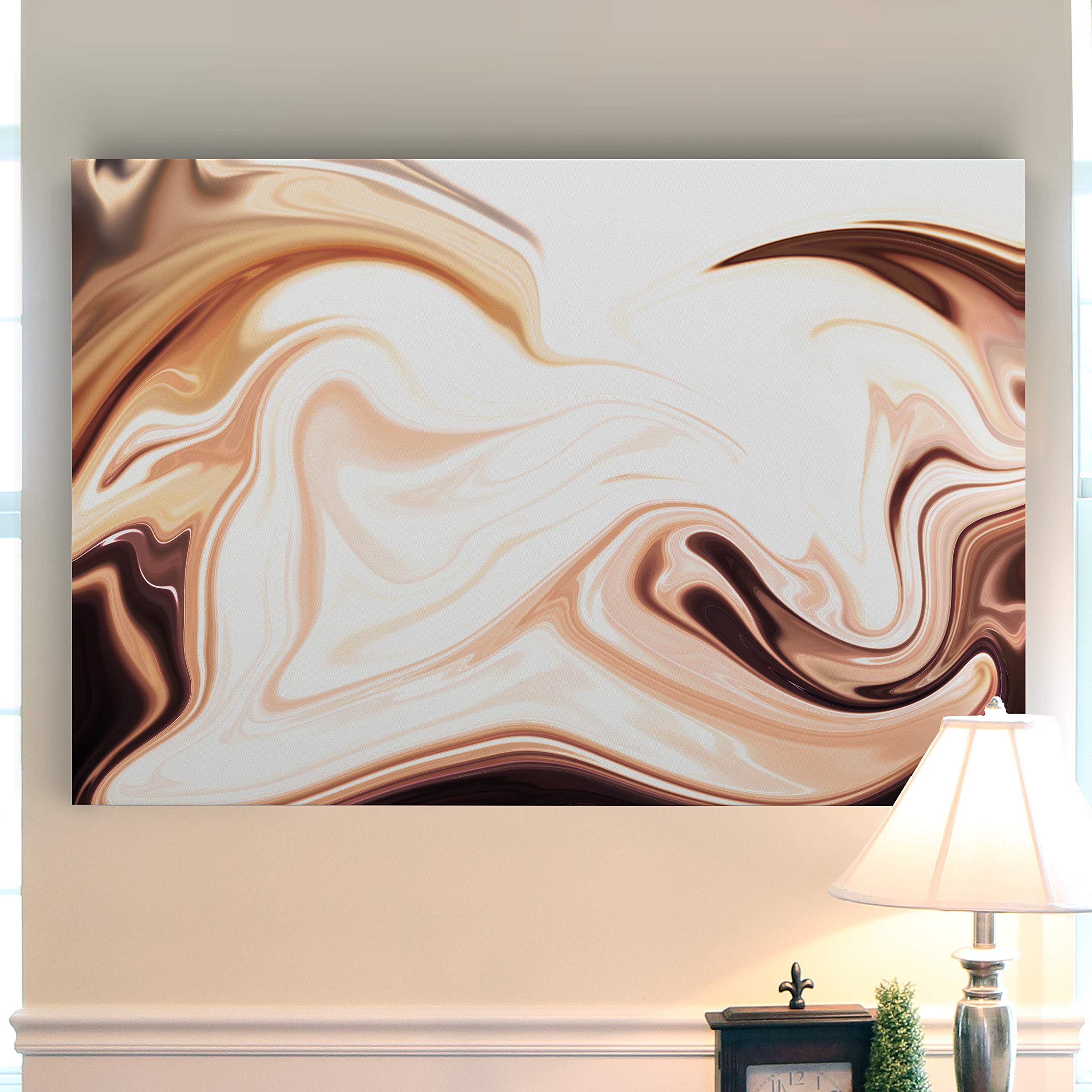 Cappuccino Marble Pattern Gallery Wrapped Canvas Wall Art - Modern Abstract Painting for Living Room, Bedroom & Office Decor
