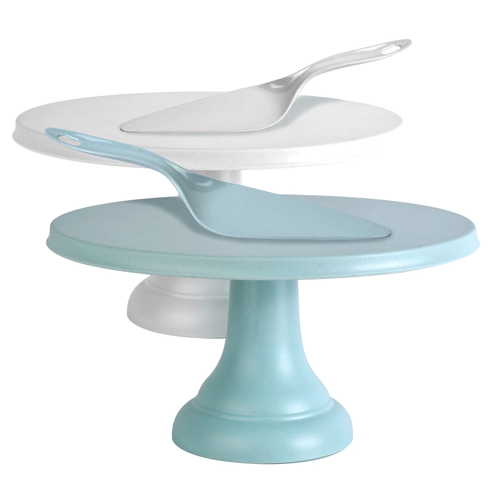 ECOWAY 2-Pack 4-Piece Round Cake Stand Set - 9.84-Inch White & Aqua Cupcake Display Stand for Parties, Weddings, Baby Showers & Family Celebrations - Perfect for Dessert Tables, Buffets & Event Decor