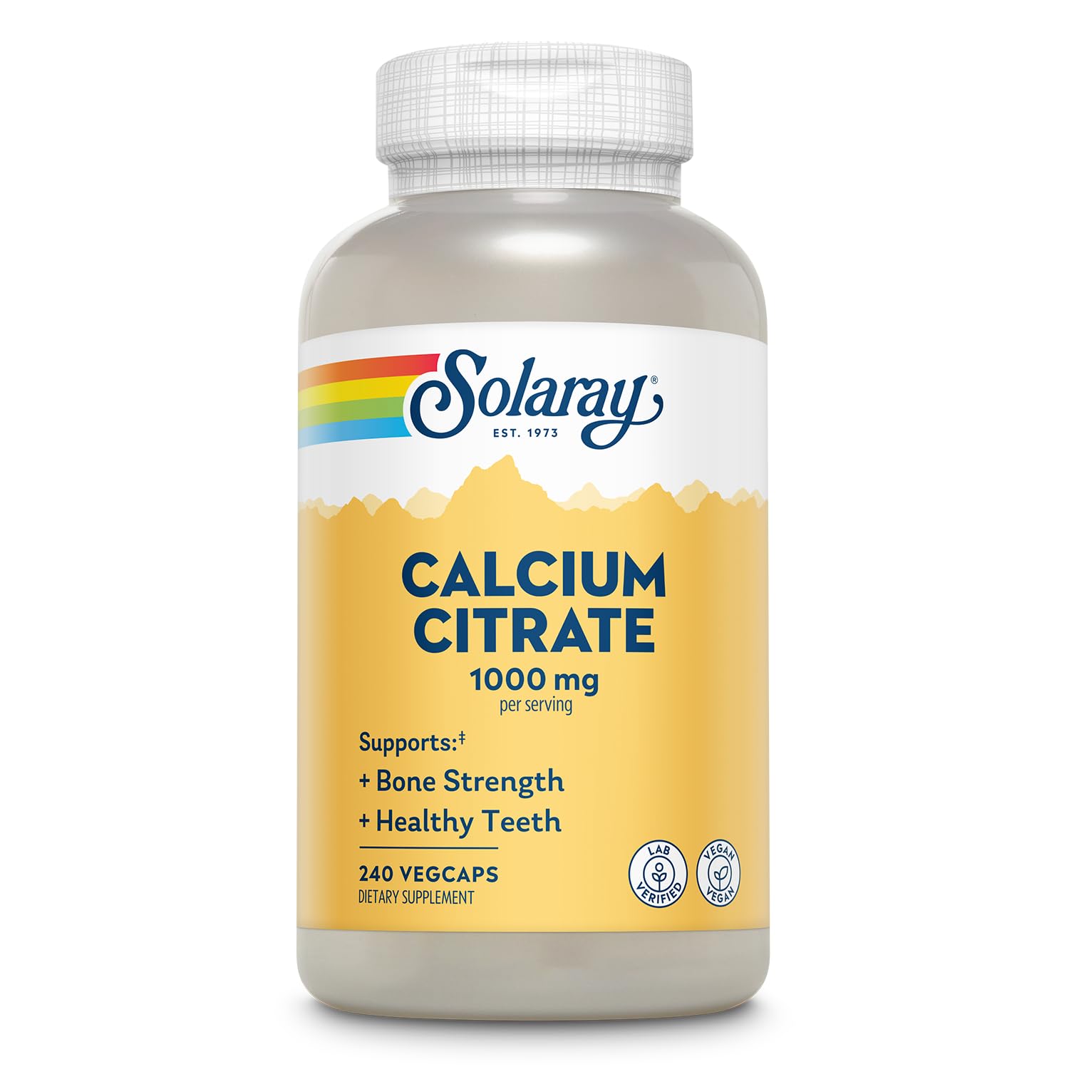 Solaray Calcium Citrate 1000mg - Chelated Calcium Supplement for Bone Strength & Healthy Teeth | Easy to Digest Vegan Formula | 60 Servings (240 VegCaps) | Supports Joint Health & Muscle Function - Perfect for Active Lifestyles & Post-Workout Recovery