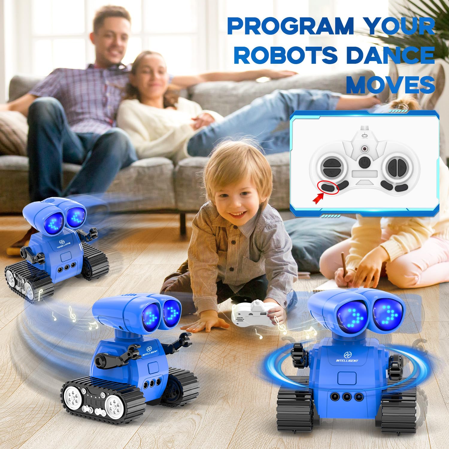 Rechargeable Remote Control Robot Toy with Auto-Demo, Music & LED Eyes - Walkie Talkie RC Robot for Kids Age 7-12 | Interactive STEM Toy Gift for Boys & Girls | Toddler Robot Toy for Indoor Play & Birthday Gifts (Blue)