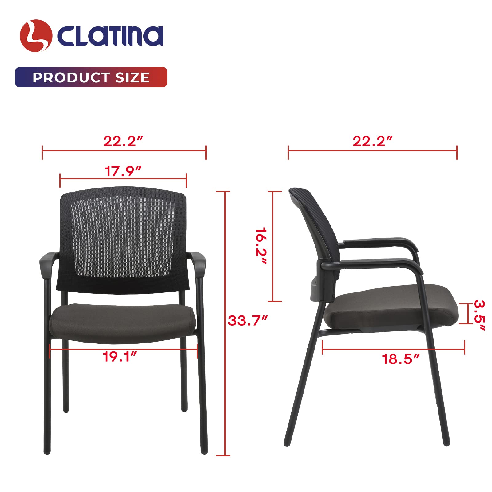 CLATINA Ergonomic Mesh Guest Chair with Arms - Stackable Office Chair for Home, Waiting Room, Lobby, Reception & Conference - No Wheels, Alba Black (1 Pack) - Perfect for Small Spaces & Temporary Seating