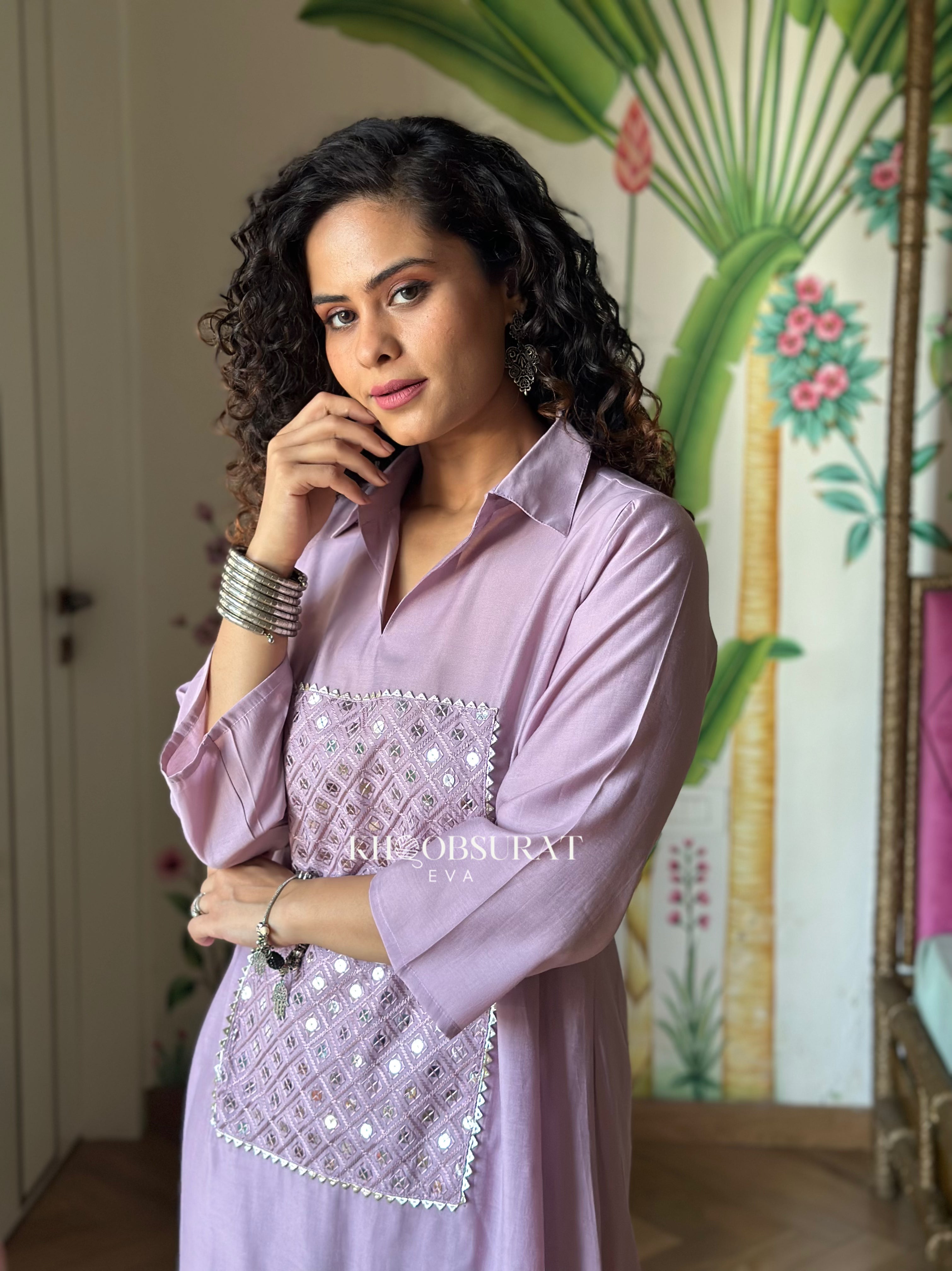 Lavender Sequin Kurta Set for Women | Elegant Embroidered Indian Ethnic Outfit | Perfect for Festivals, Weddings & Special Occasions