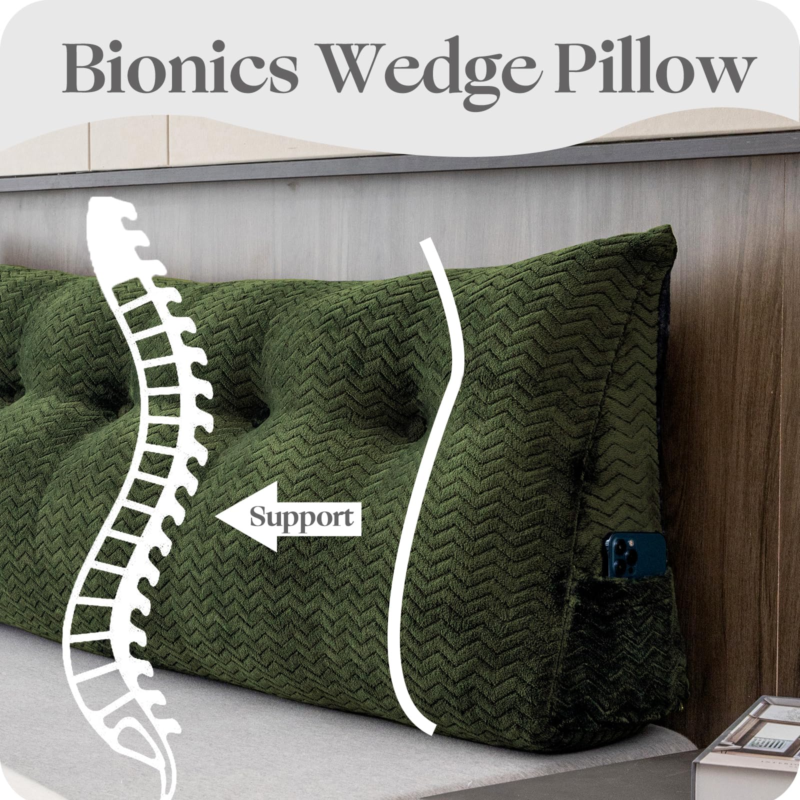 Large Triangular Headboard Wedge Pillow with Removable Cover - Backrest Support for Reading, Lounging & Daybeds | Comfortable Bed Rest Pillow for Sitting Up in Bed
