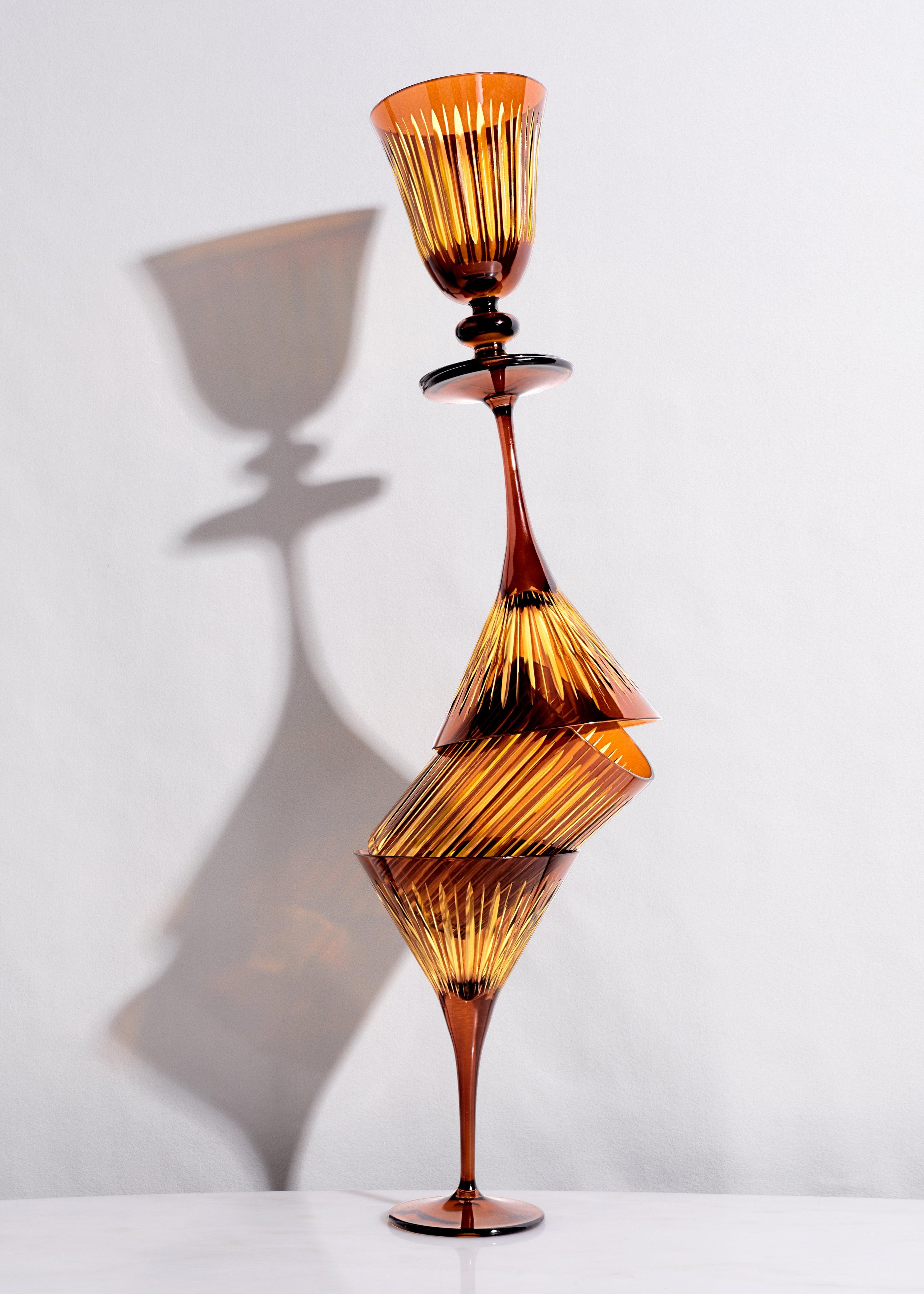 Prism Wine Glasses Amber (Set of 4) - Elegant Crystal Stemware for Red Wine, White Wine & Cocktails - Perfect for Dinner Parties, Weddings & Home Entertaining