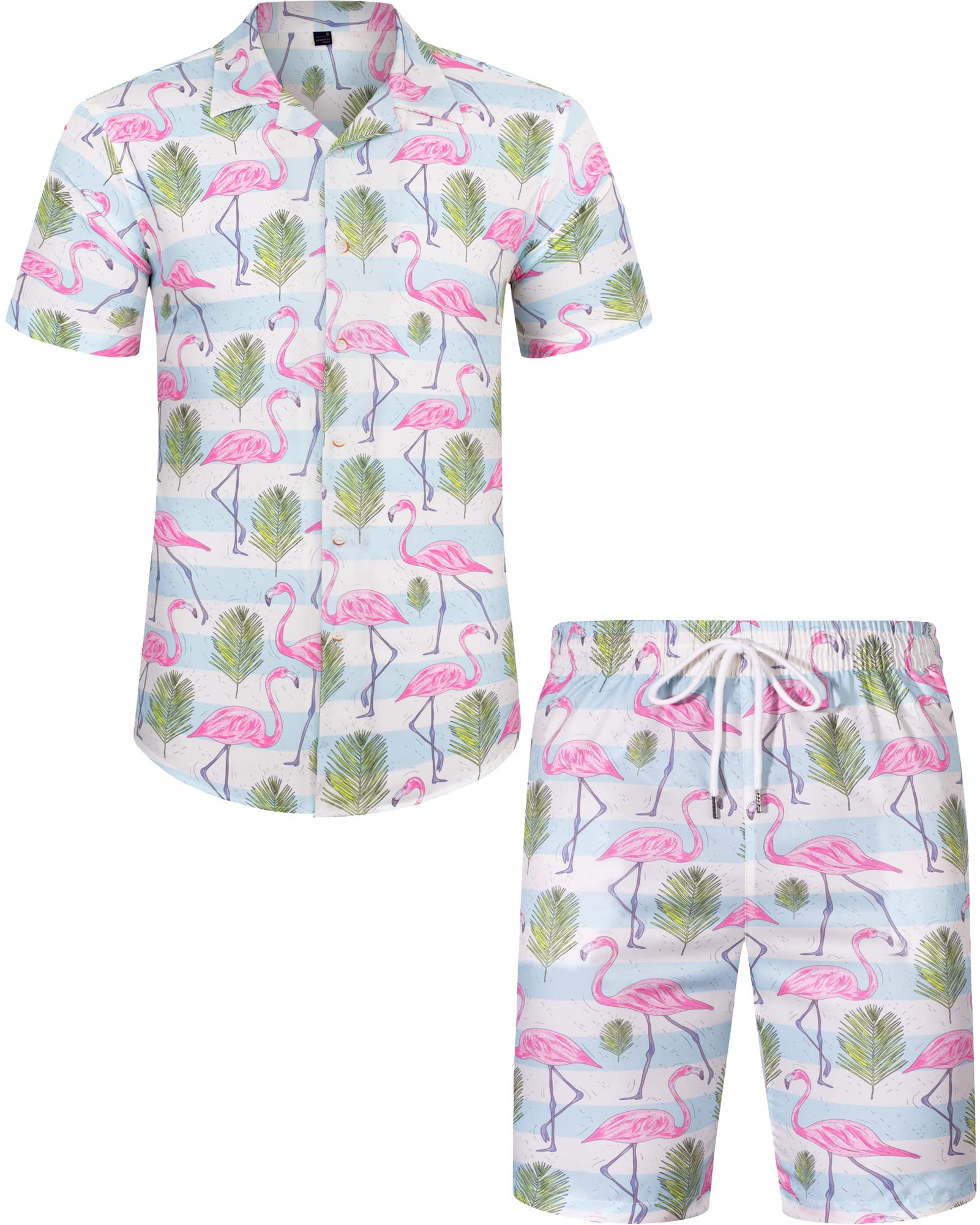 J.Ver Men's Hawaiian Shirt & Shorts Set - Tropical Print Short Sleeve Button Down Shirt with Matching Swim Trunks - Perfect for Beach Vacation, Summer Party & Hawaiian Theme Outfits