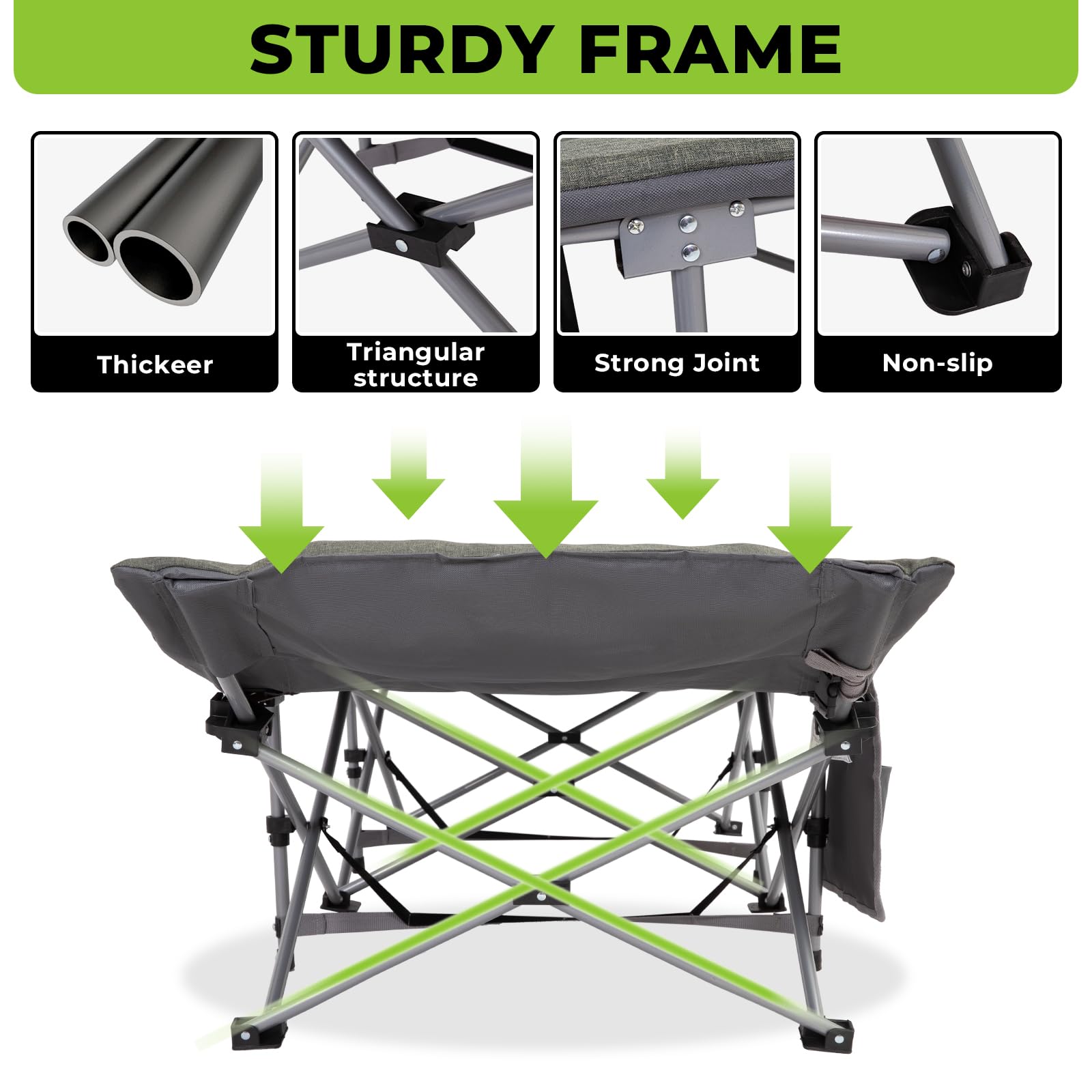 FUNDANGO Heavy Duty Camping Cot for Adults - Portable Folding Camp Bed with Padded Mattress & Carry Bag - Perfect for Outdoor Travel, Hiking, Backpacking & Emergency Preparedness - Gray