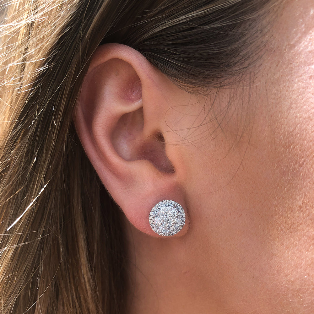 9ct White Gold 1 Carat Diamond Halo Stud Earrings for Women - Elegant Wedding, Anniversary & Party Jewelry Gift