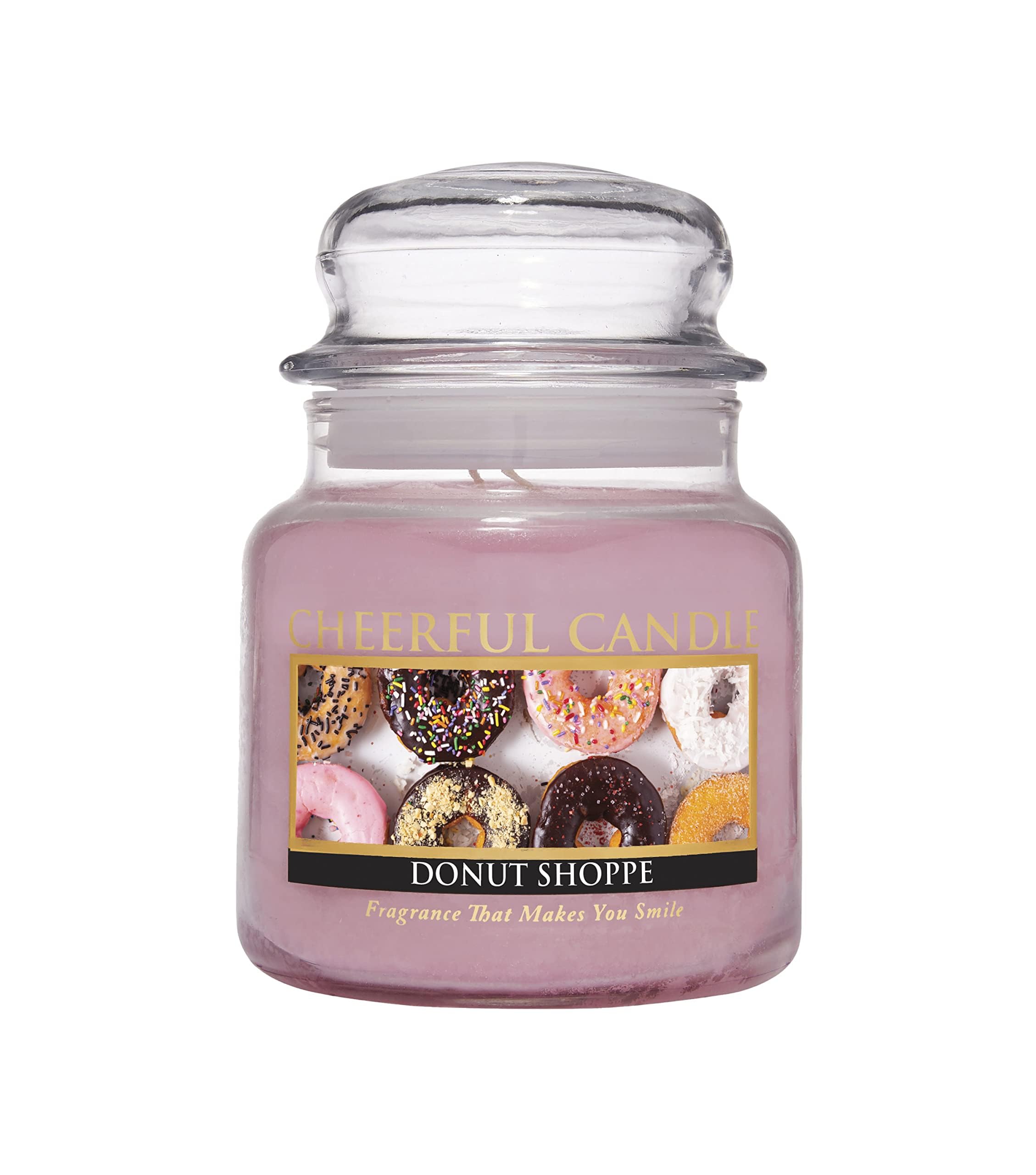 16oz Medium Scented Donut Shoppe Candle Jar with Lid - 80 Hours Burn Time - Pink Aromatic Candle Gift for Women - Perfect for Home Decor, Relaxation & Birthday Presents
