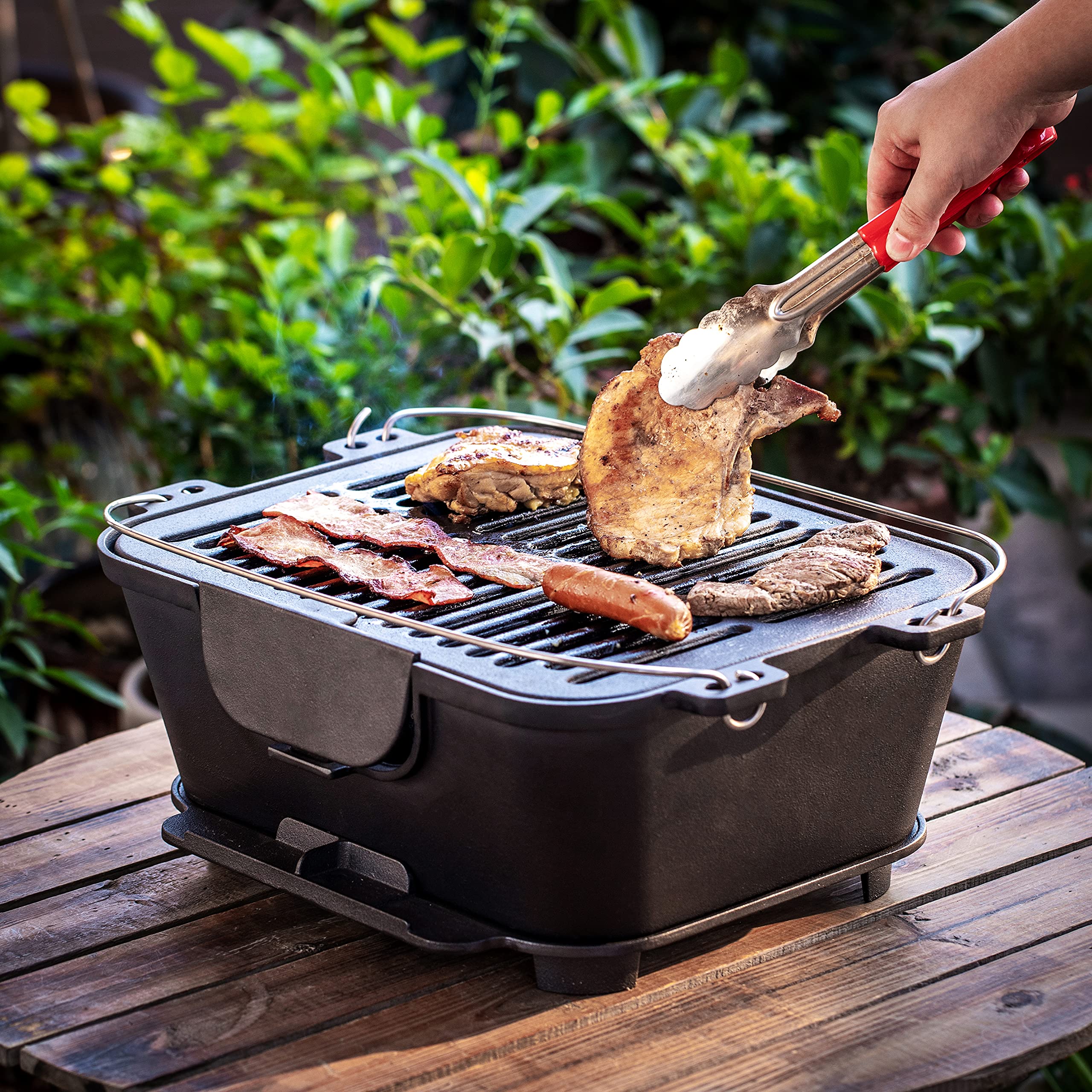 Bruntmor 2-in-1 Pre-Seasoned Square Cast Iron Reversible Grill & Griddle - Heavy Duty Cookware for Single Burner Stoves, Camping & Outdoor Cooking - Perfect for Pancakes, Steaks & BBQ at Home or Picnics
