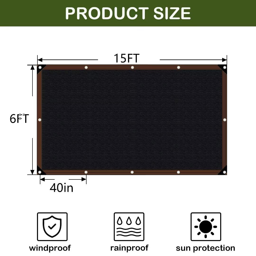 70% Black Sun Shade Cloth 6x15 FT - UV Blocking Garden Mesh Cover with Grommets for Outdoor Plants, Pergola, Patio, Lawn, Kennel & Chicken Coop - Perfect for Sun Protection and Temperature Control in Gardens, Backyards and Pet Areas