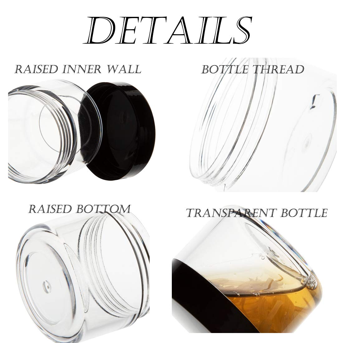 ZEJIA 10 Gram Empty Cosmetic Sample Jars with Lids - 20 Pack Refillable Small Plastic Containers for Makeup, Skincare, Travel & DIY Beauty Products (Black)