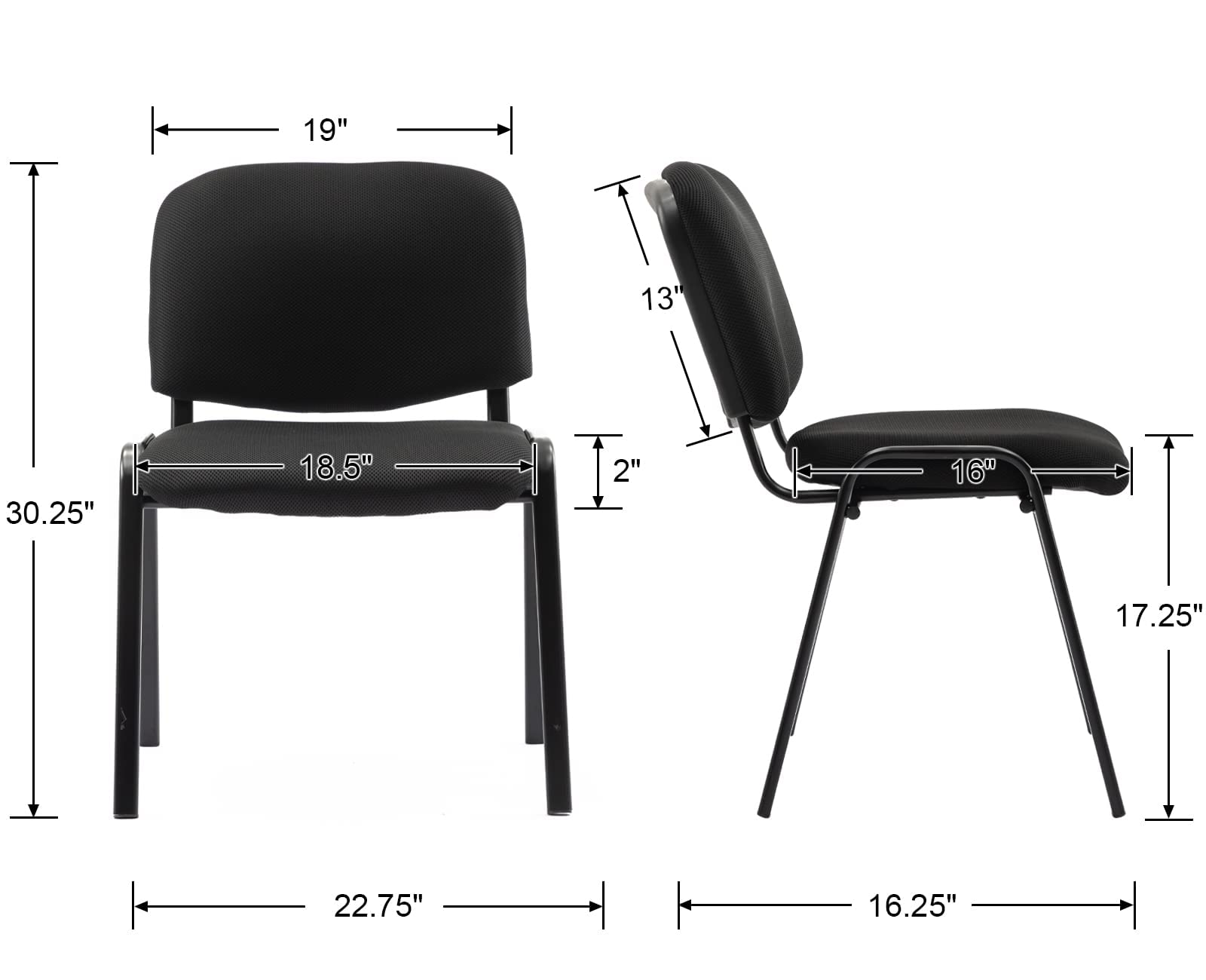Stackable Black Office Chairs 5-Pack - Armless Mesh Conference Room Chairs for Meetings, Events & Training - Comfortable Reception Desk Chairs for Halls, Waiting Rooms & Office Spaces
